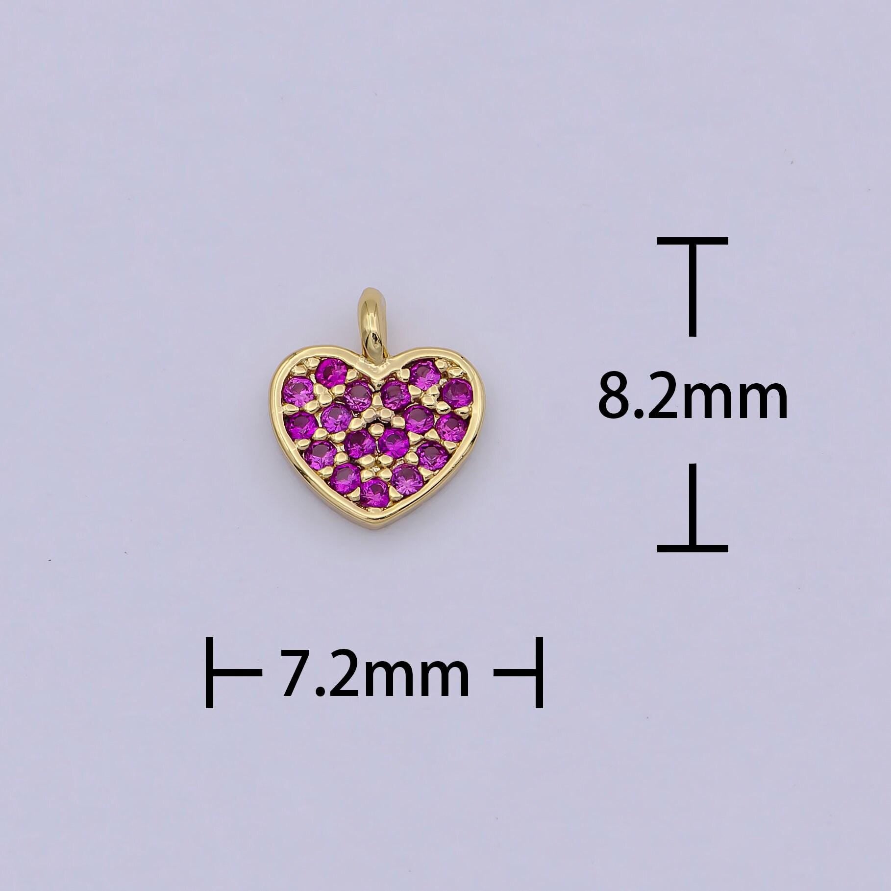 Mini pink heart charm in 14k gold filled fuschia cz stone w-168