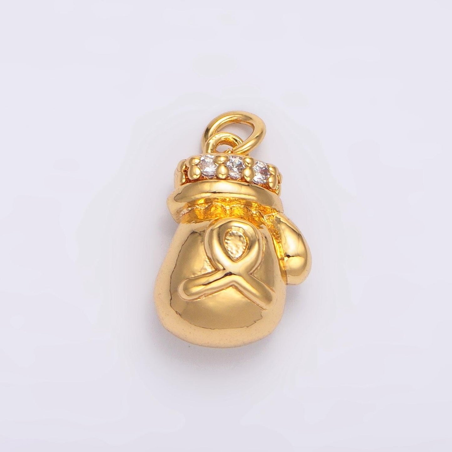 Dainty cz gold filled mittens charm winter gloves pendant with pink ribbon design jewelry inspired for bracelet necklace component w099