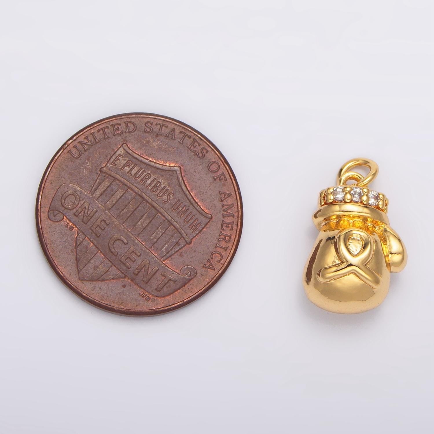 Dainty cz gold filled mittens charm winter gloves pendant with pink ribbon design jewelry inspired for bracelet necklace component w099