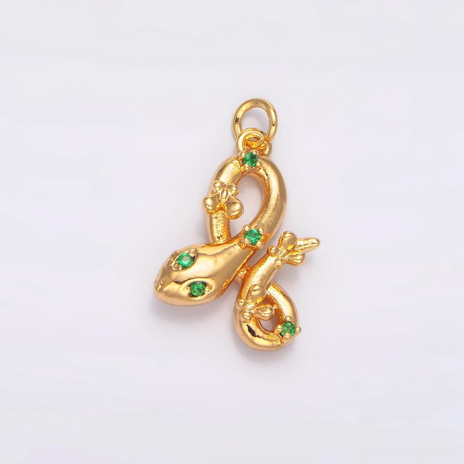 24k gold filled mini clear green-eyed cz serpent snake charm | w046