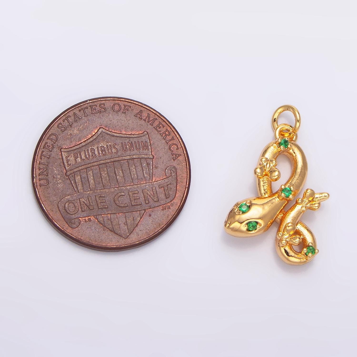 24k gold filled mini clear green-eyed cz serpent snake charm | w046