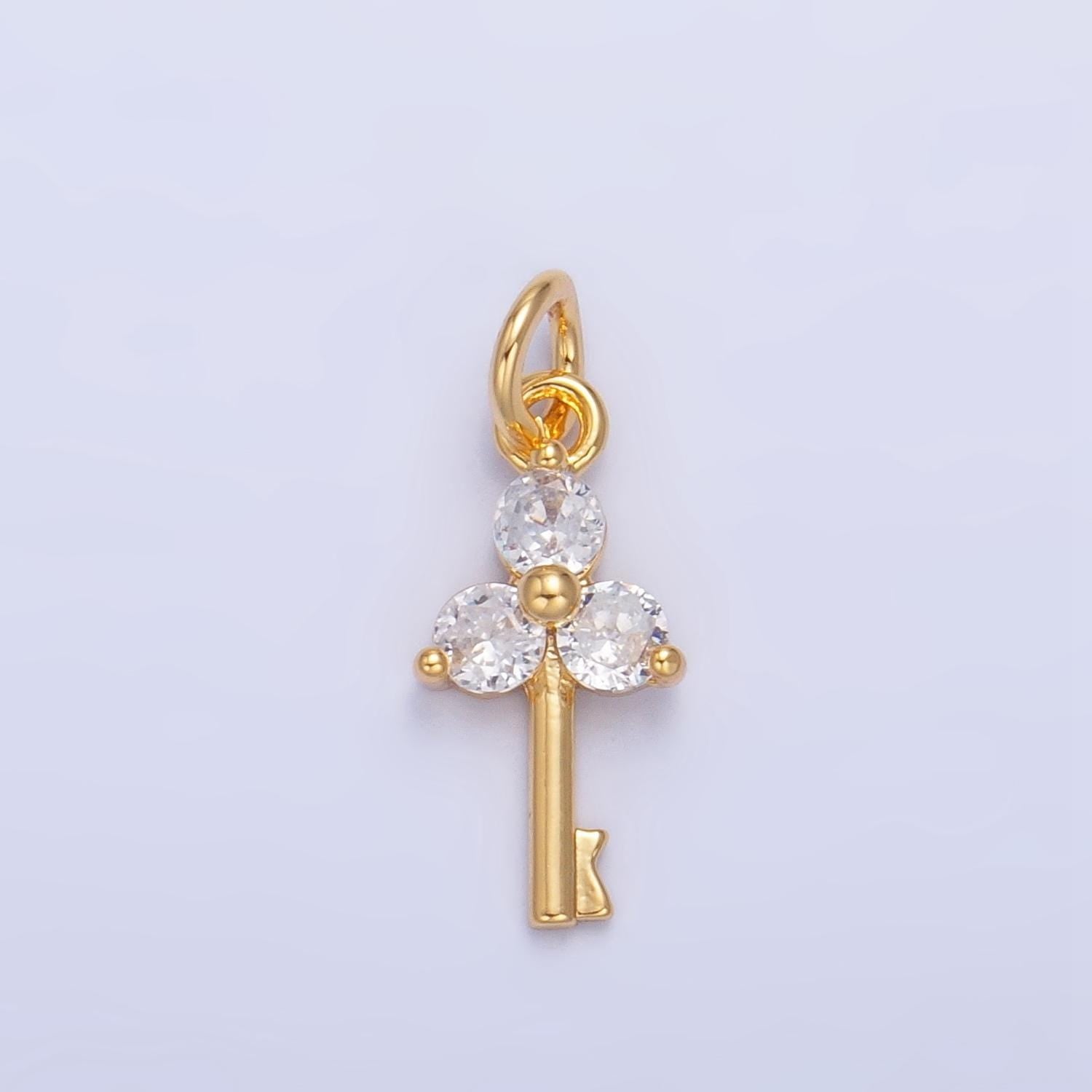 Micro pave gold key charms, mini lock charms, padlock pendant, lock charm, lock pendant, padlock necklace bracelet earring charm w044