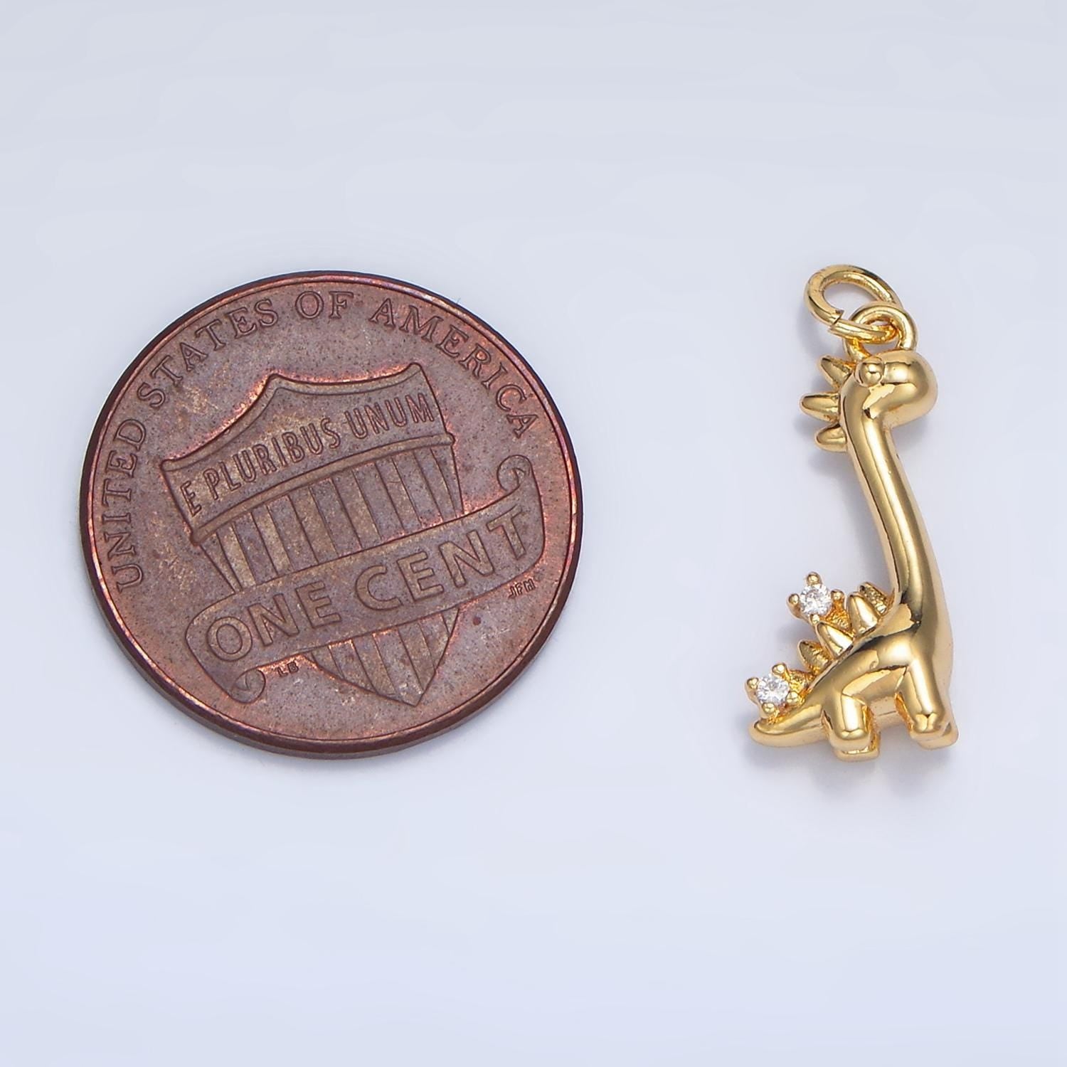 Mini brontosaurus charm gold dinosaur pendant jurassic animal extinct prehistoric charm. small jewelry. paleontologist w022