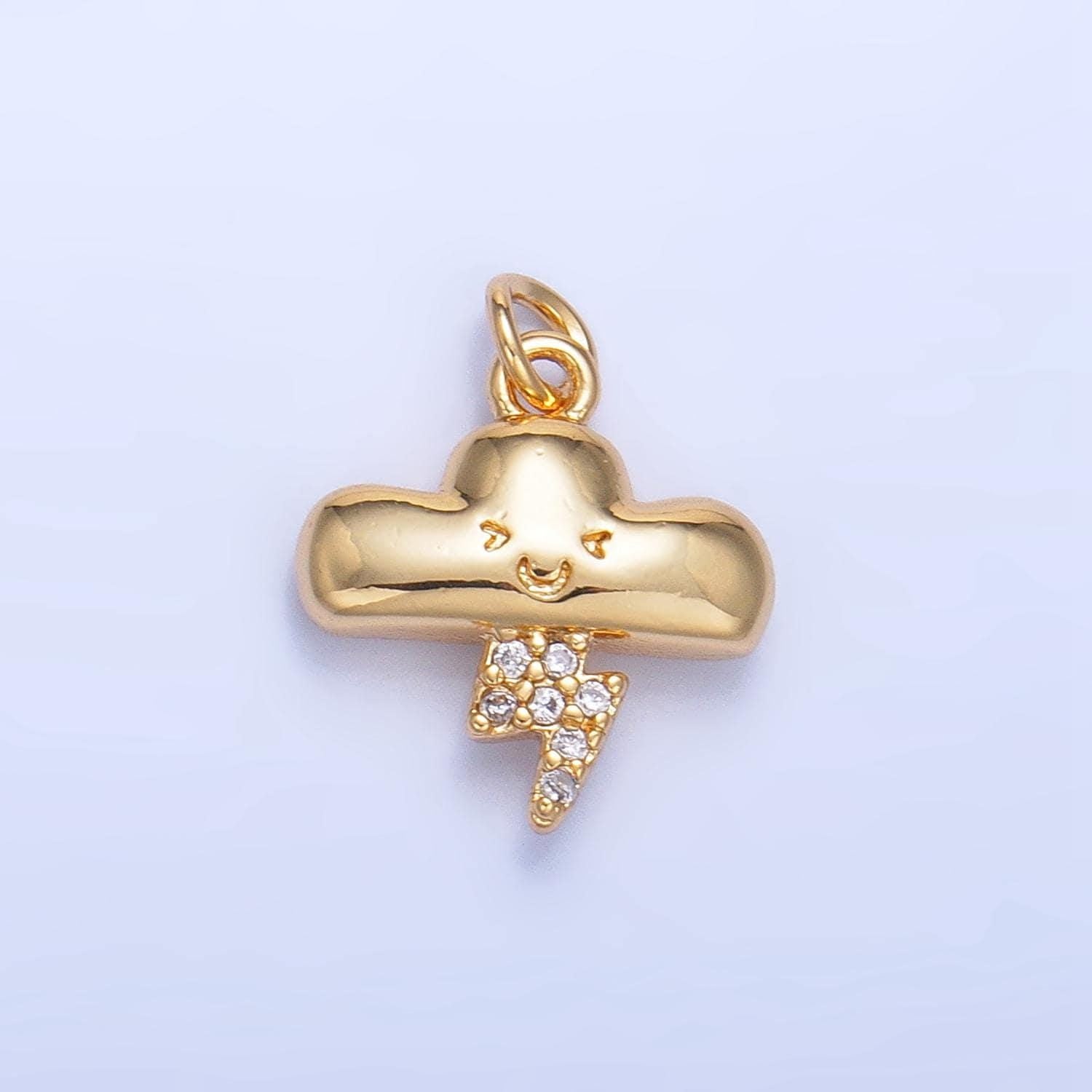 24k gold filled cz thunder kids cloud charm happy face cartoon cloud charm | w016