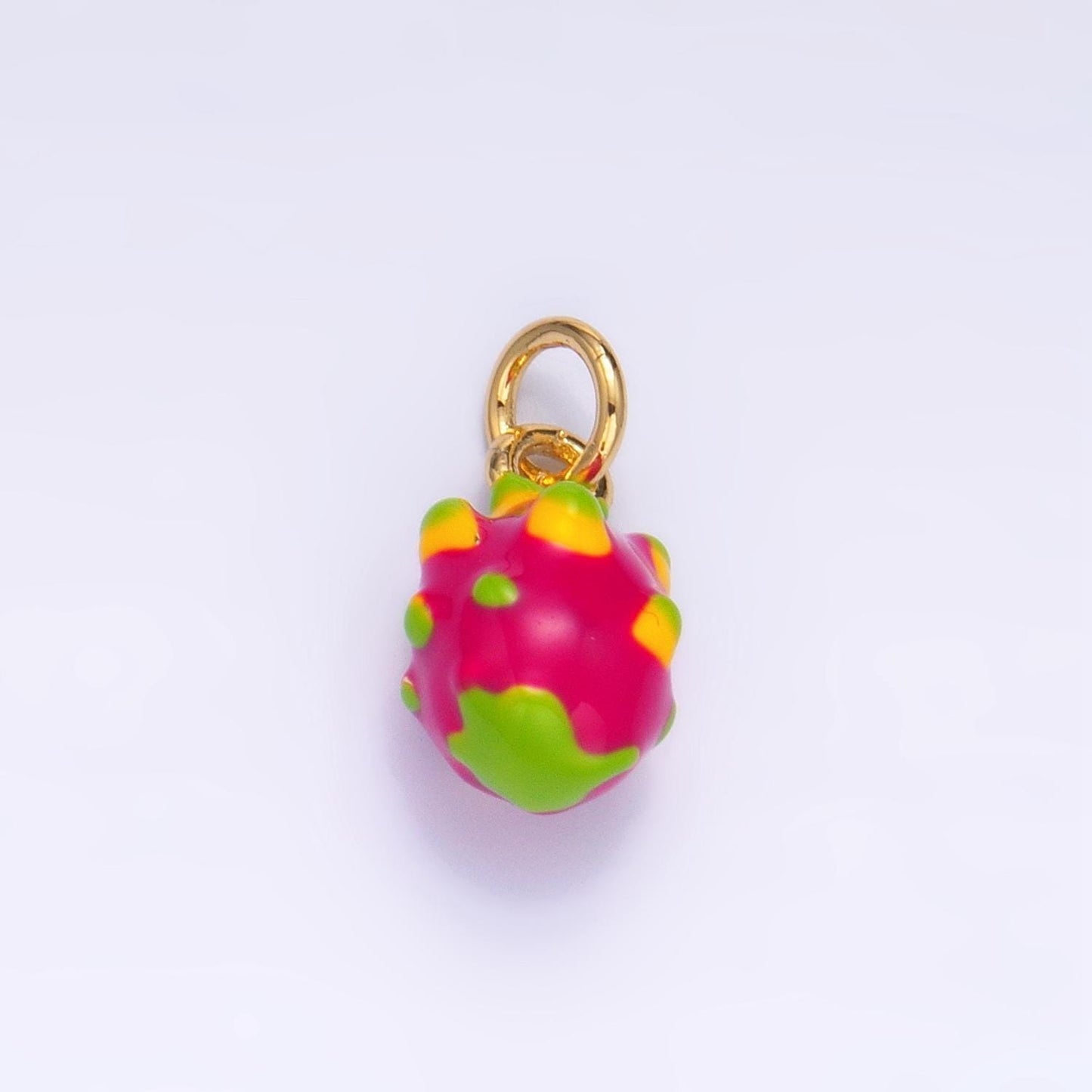 Mini pink multidimensional bumpy textured dragon fruit 24k gold filled enamel charm | w-004
