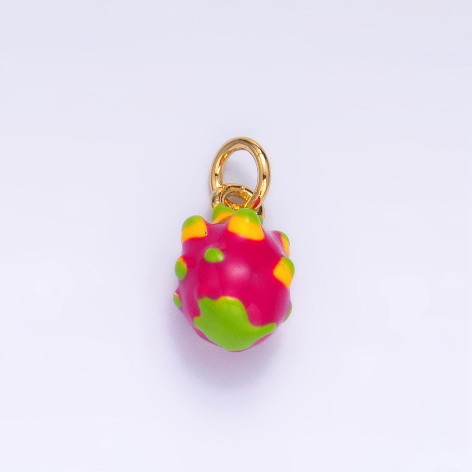 Mini pink multidimensional bumpy textured dragon fruit 24k gold filled enamel charm | w-004