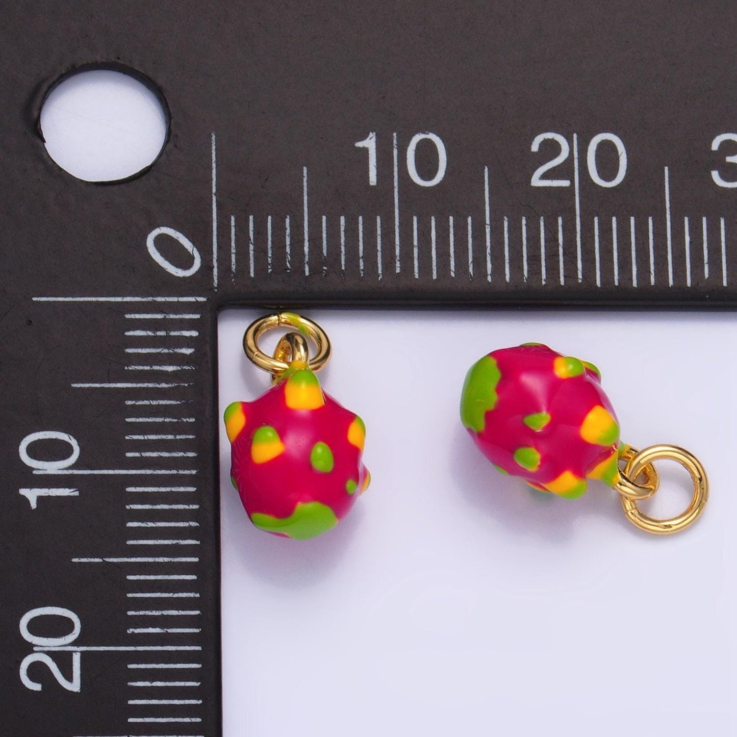 Mini pink multidimensional bumpy textured dragon fruit 24k gold filled enamel charm | w-004