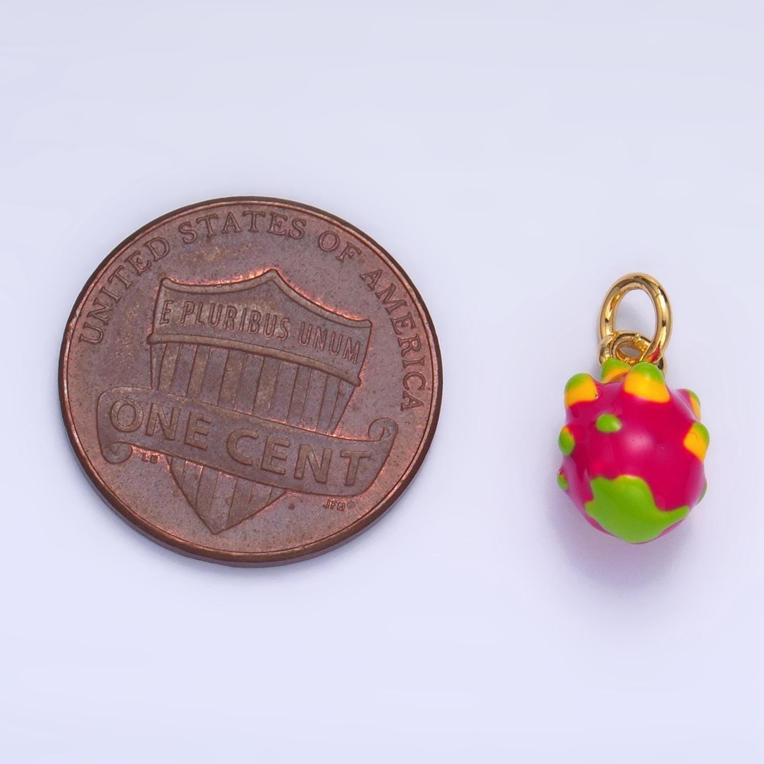 Mini pink multidimensional bumpy textured dragon fruit 24k gold filled enamel charm | w-004