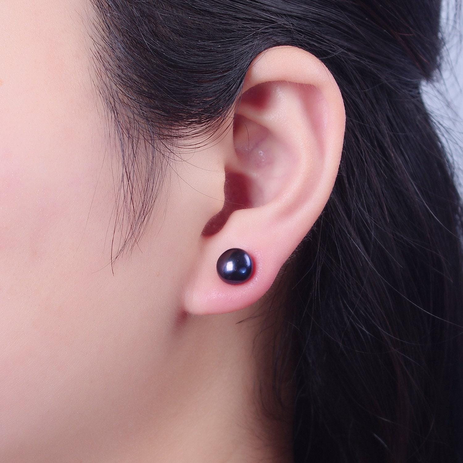 Minimalist silver pearl studs, 7.4mm-8mm round white/pink/purple silver earrings, jewelry for bridal engagement | t-378, t-379, v-399