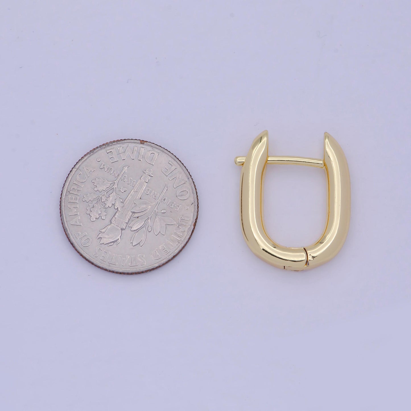 1 pair gold rectangular buckle huggie earrings, 14k gold filled horse shoe screw u-shaped earrings | v-368