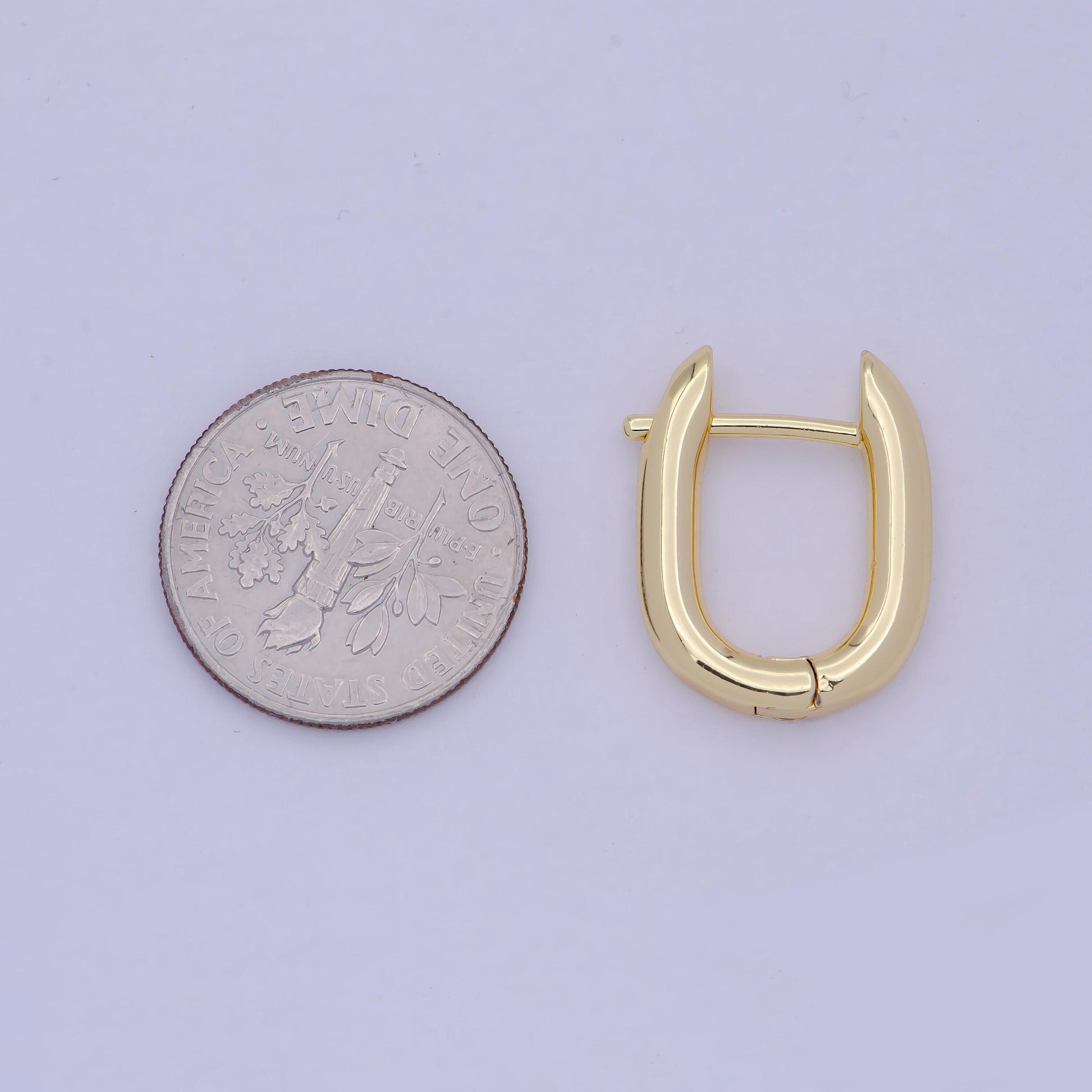 1 pair gold rectangular buckle huggie earrings, 14k gold filled horse shoe screw u-shaped earrings | v-368