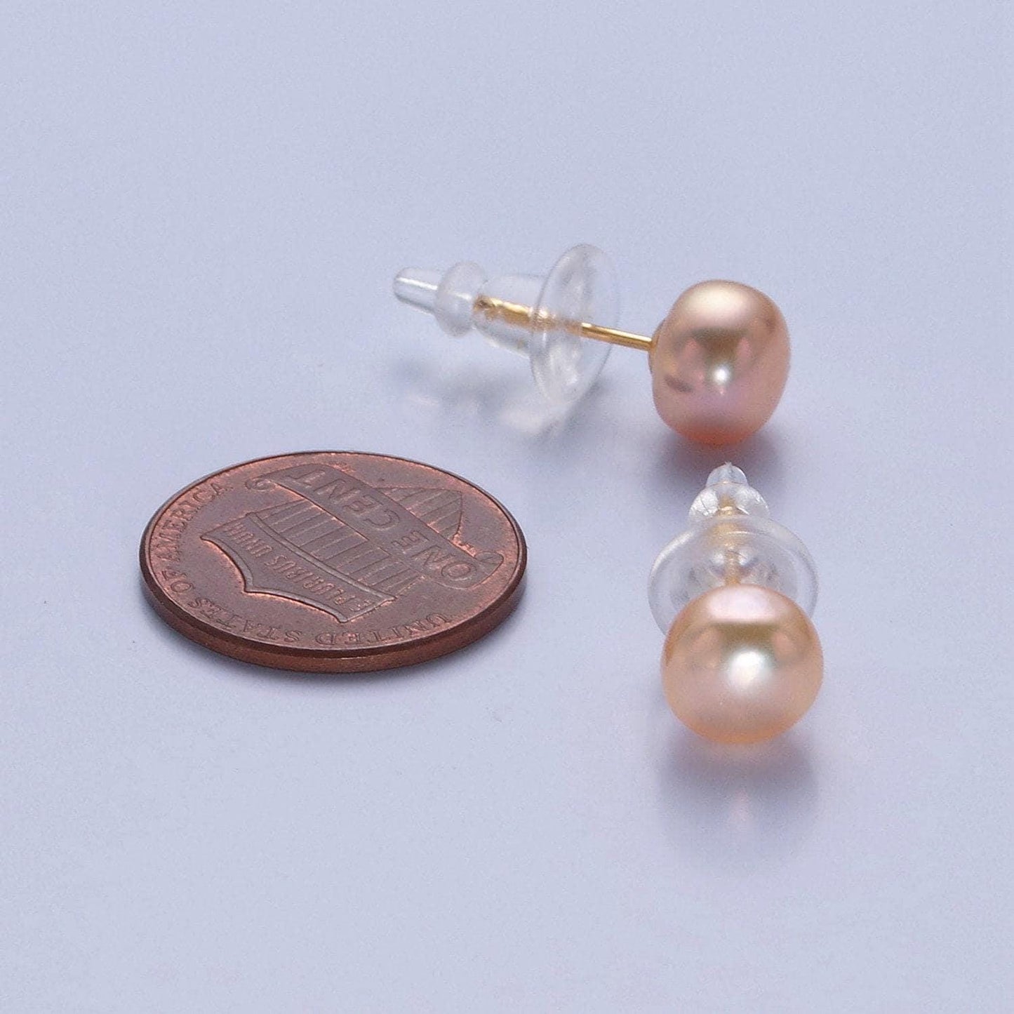 Minimalist silver pearl studs, 7.4mm-8mm round white/pink/purple silver earrings, jewelry for bridal engagement | t-378, t-379, v-399