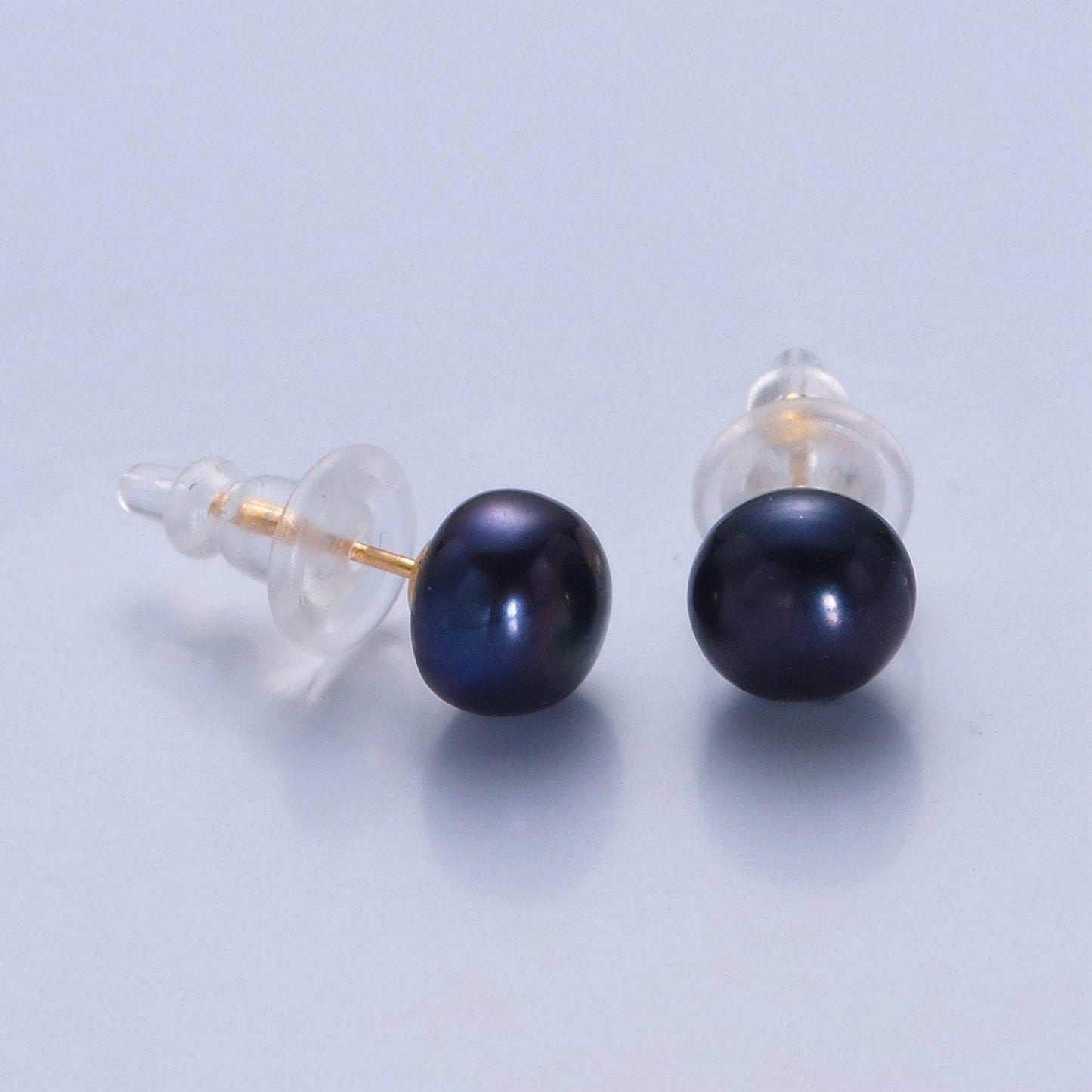 Minimalist gold filled pearl studs, 7.4mm-8mm round black/white/pink gold earrings, jewelry for bridal engagement | t-375~t-377