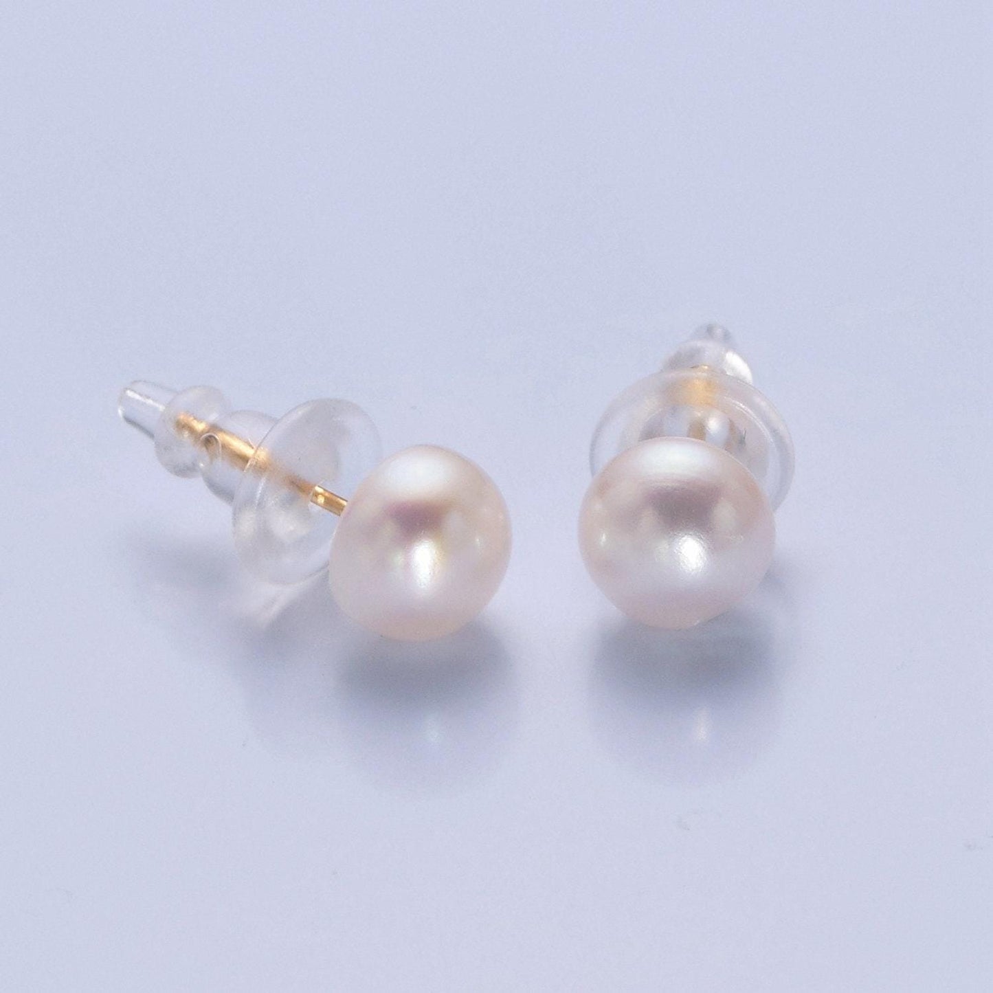 Minimalist gold filled pearl studs, 7.4mm-8mm round black/white/pink gold earrings, jewelry for bridal engagement | t-375~t-377