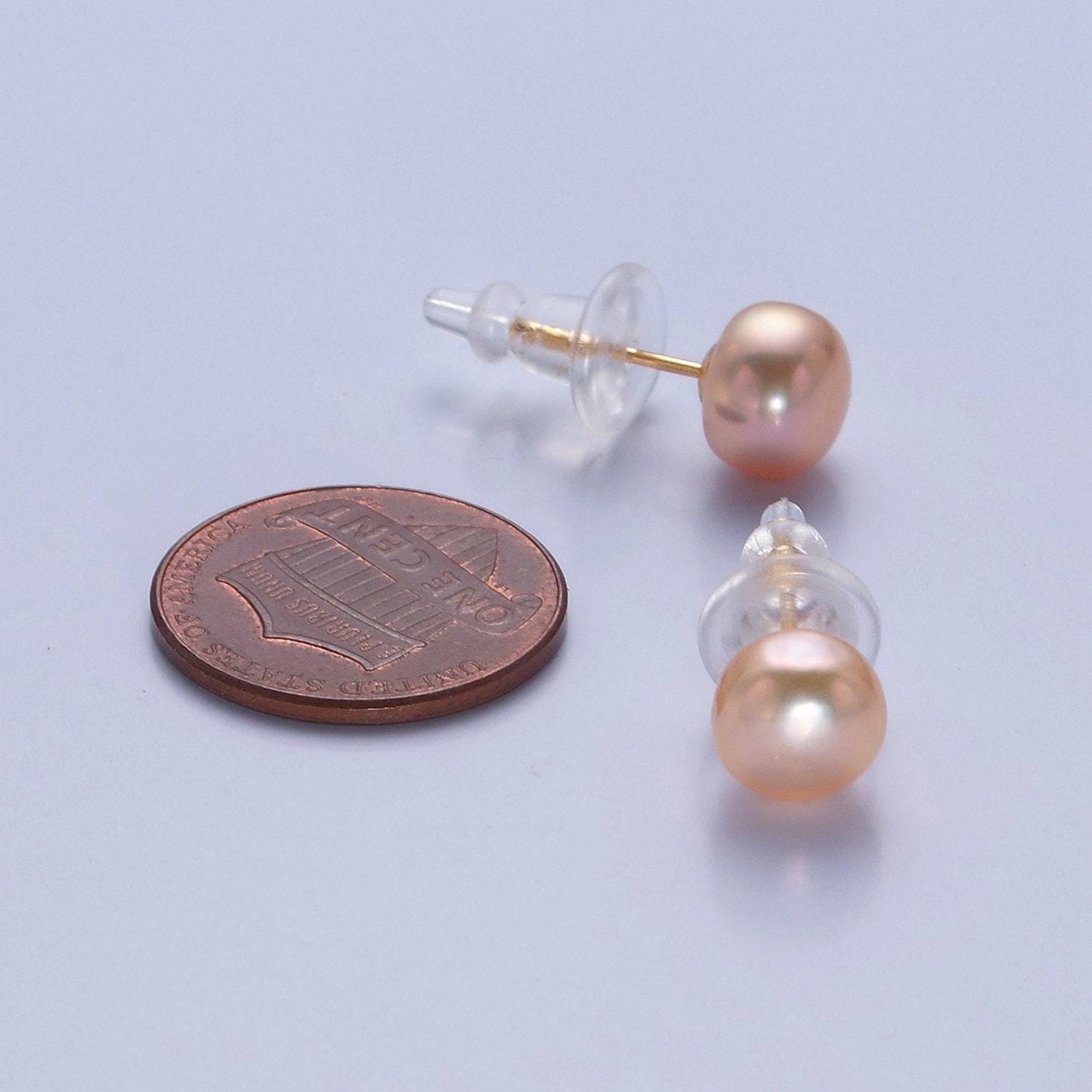 Minimalist gold filled pearl studs, 7.4mm-8mm round black/white/pink gold earrings, jewelry for bridal engagement | t-375~t-377
