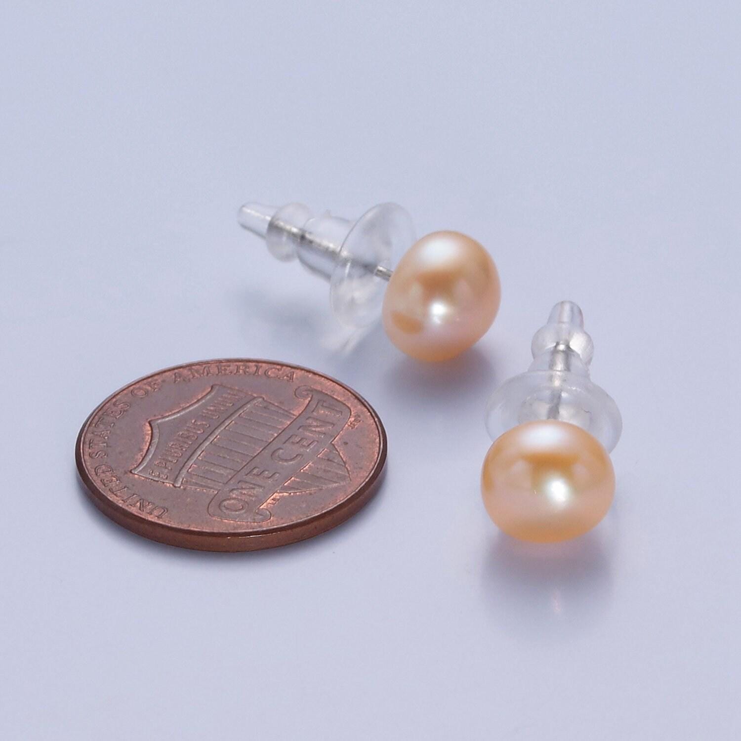 Minimalist gold filled pearl studs, 9.4mm-9.7mm round black white pink purple silver earrings, bridal graduation streetwear jewelry, t-371