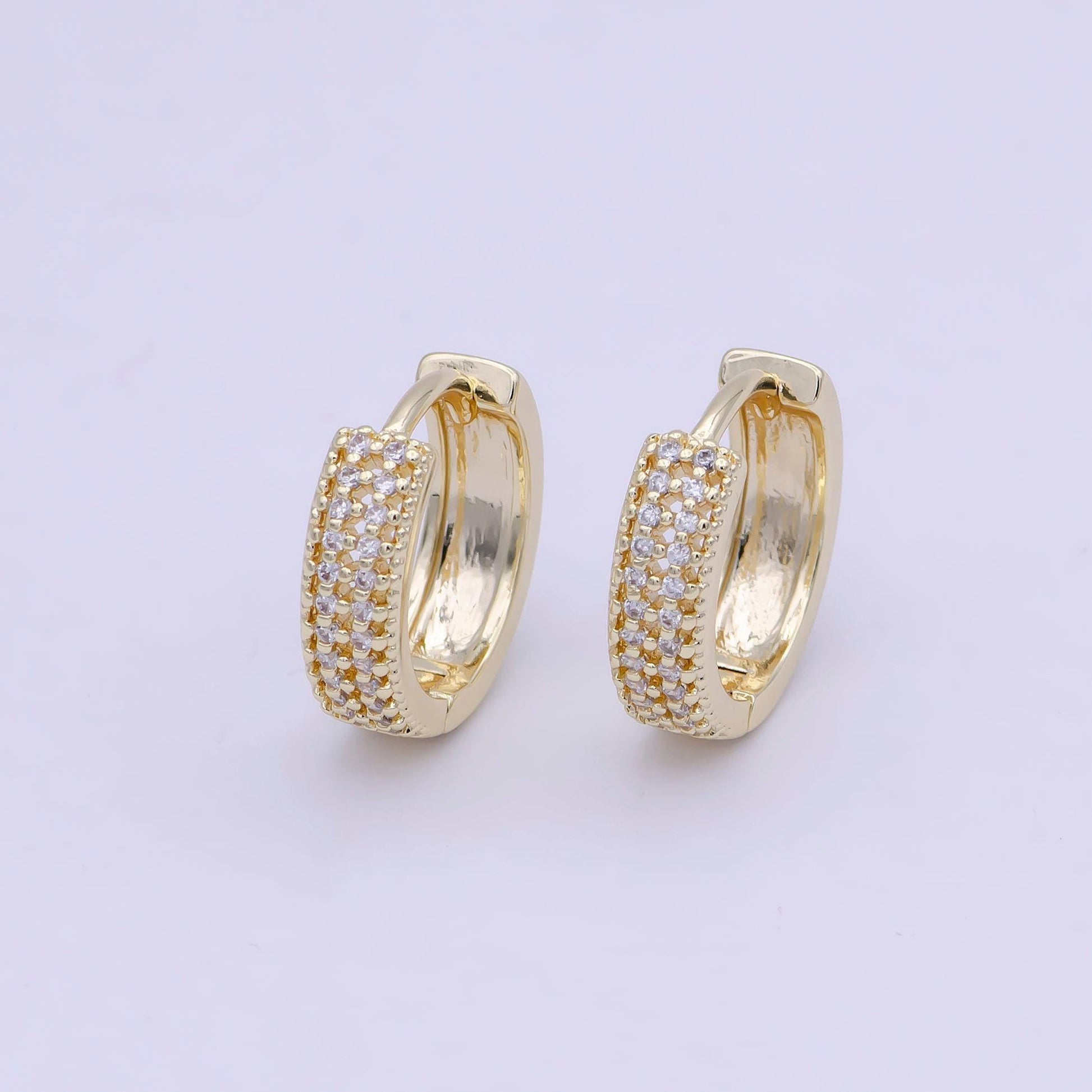 Micro pave huggie earring cz diamond hoops • minimalist earring 15mm dainty earring t-340