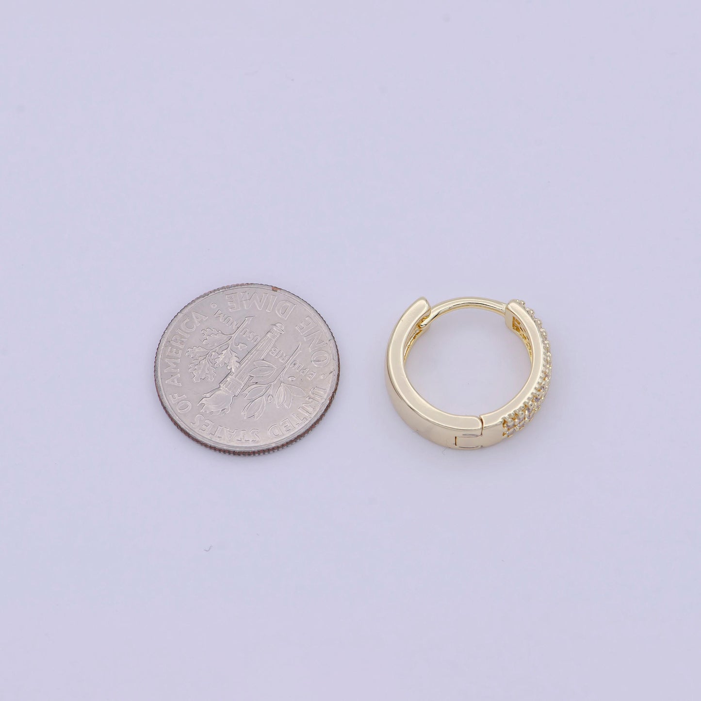 Micro pave huggie earring cz diamond hoops • minimalist earring 15mm dainty earring t-340