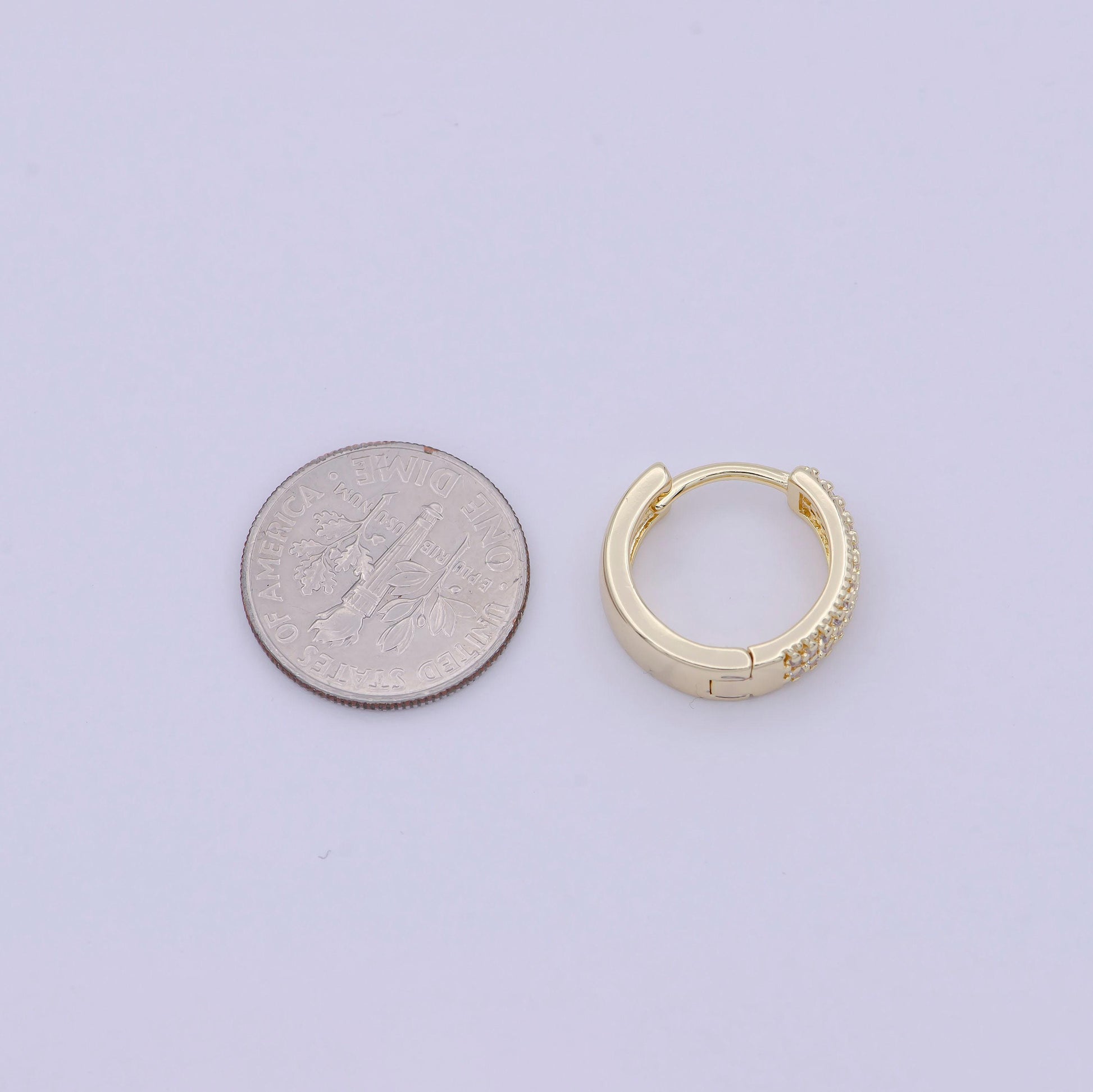 Micro pave huggie earring cz diamond hoops • minimalist earring 15mm dainty earring t-340