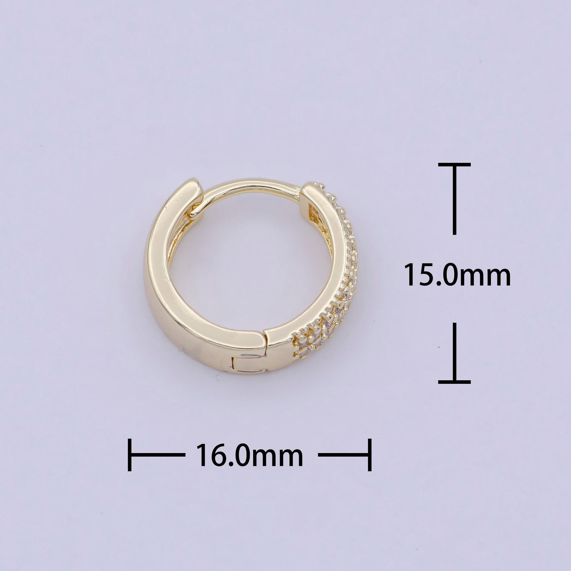 Micro pave huggie earring cz diamond hoops • minimalist earring 15mm dainty earring t-340