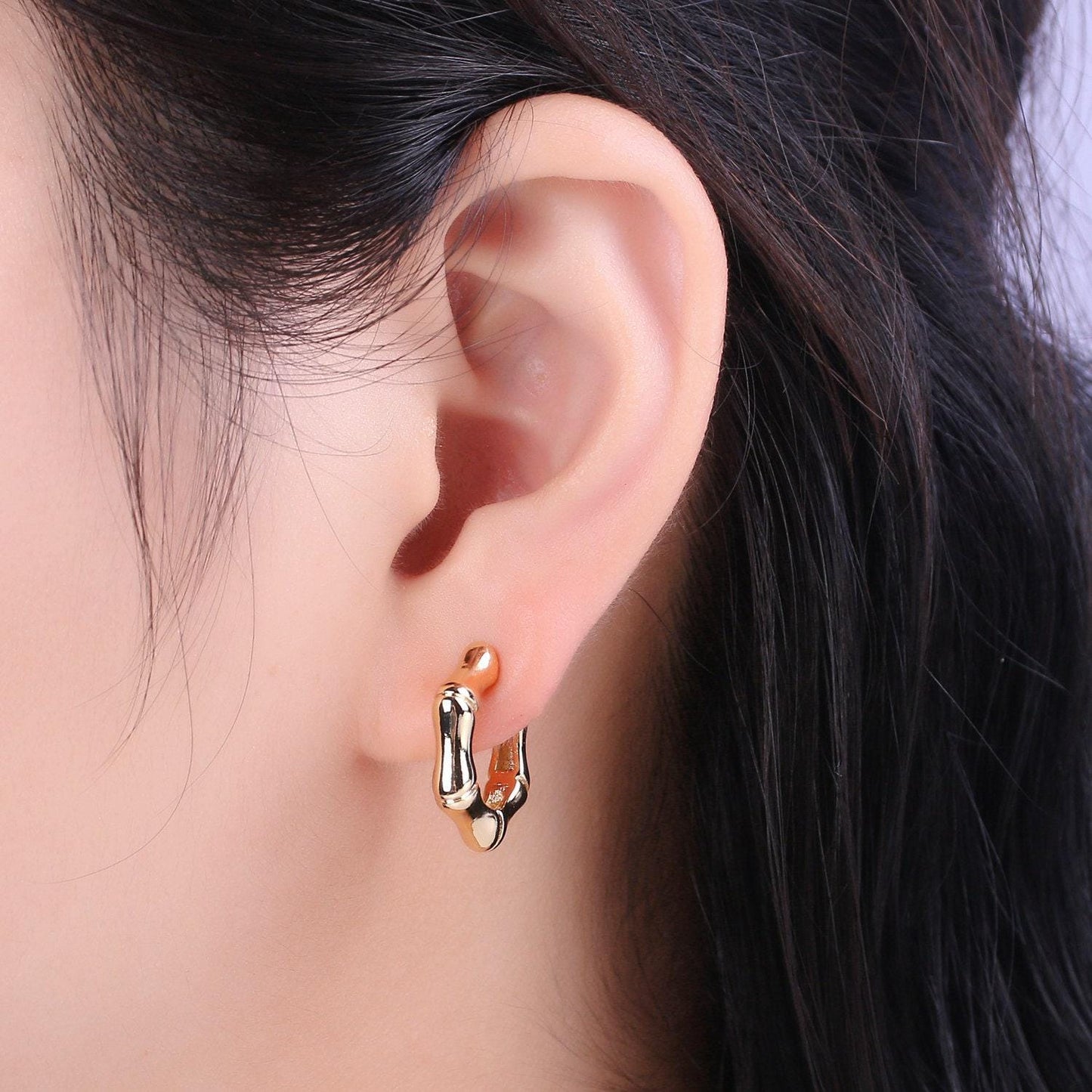 18k gold filled bamboo hoops, lightweight hoops, gold clasp hoops, everyday earrings great for birthday christmas gift t236
