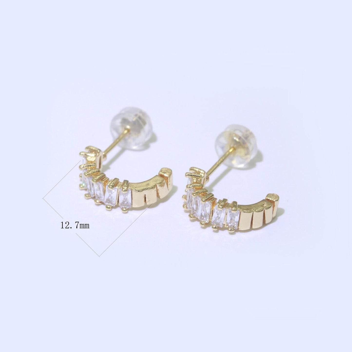 Dainty baguette cz huggie stud earring
