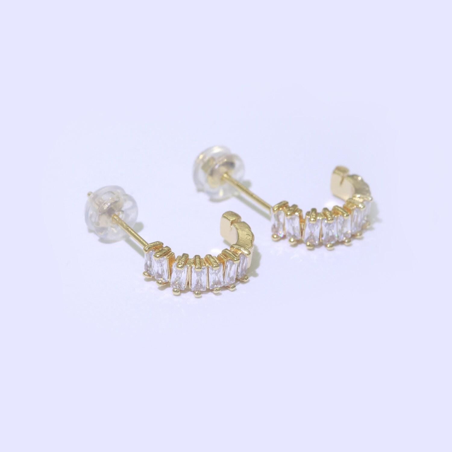 Dainty baguette cz huggie stud earring