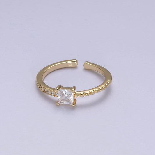 Minimalist dainty diamond gold ring, square diamond ring cz wedding band, statement ring, promise ring, gift for her