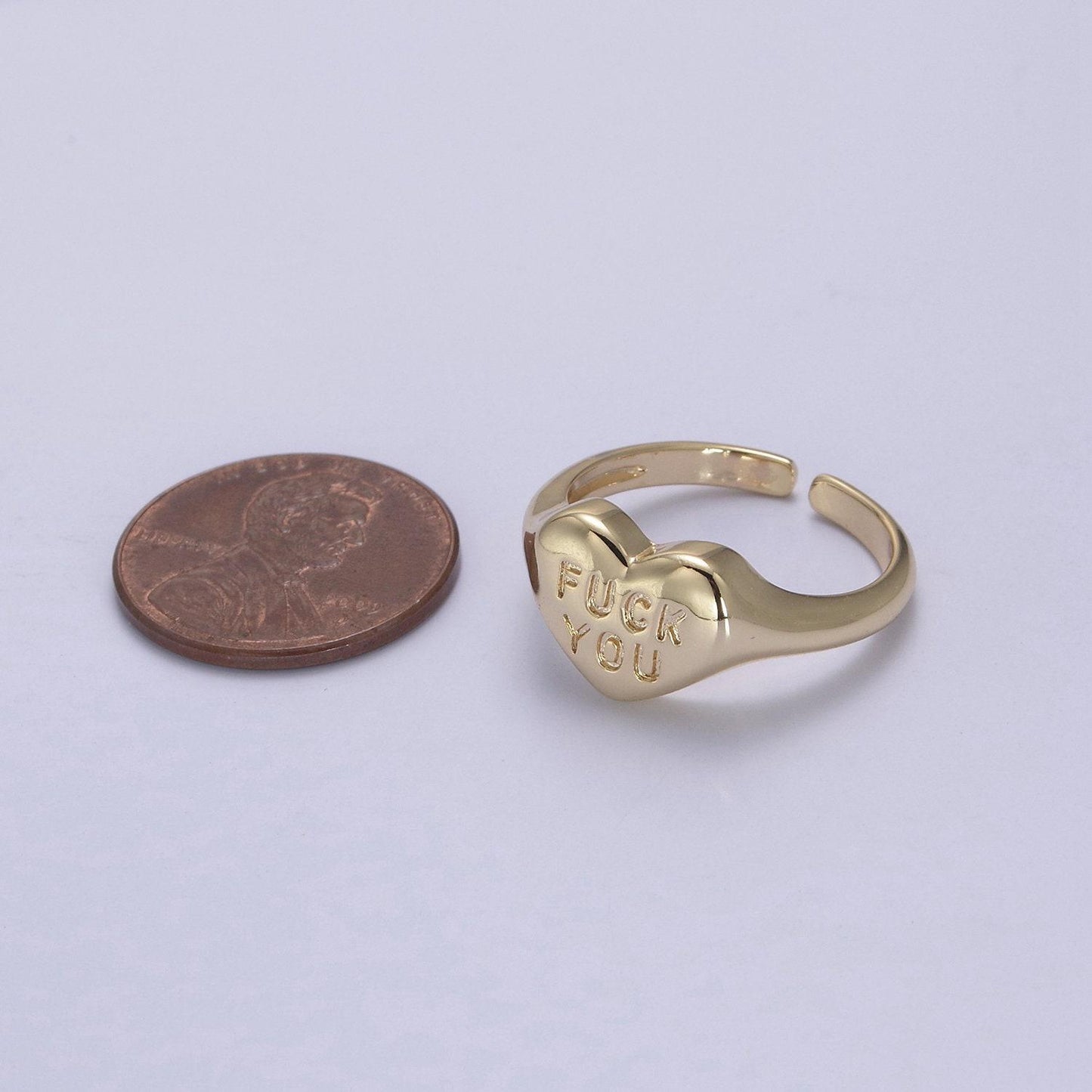 Gold fuck you ring, heart fuck you ring, heart signet ring, gold jewelry, heart shaped signet ring, break up ring s-377