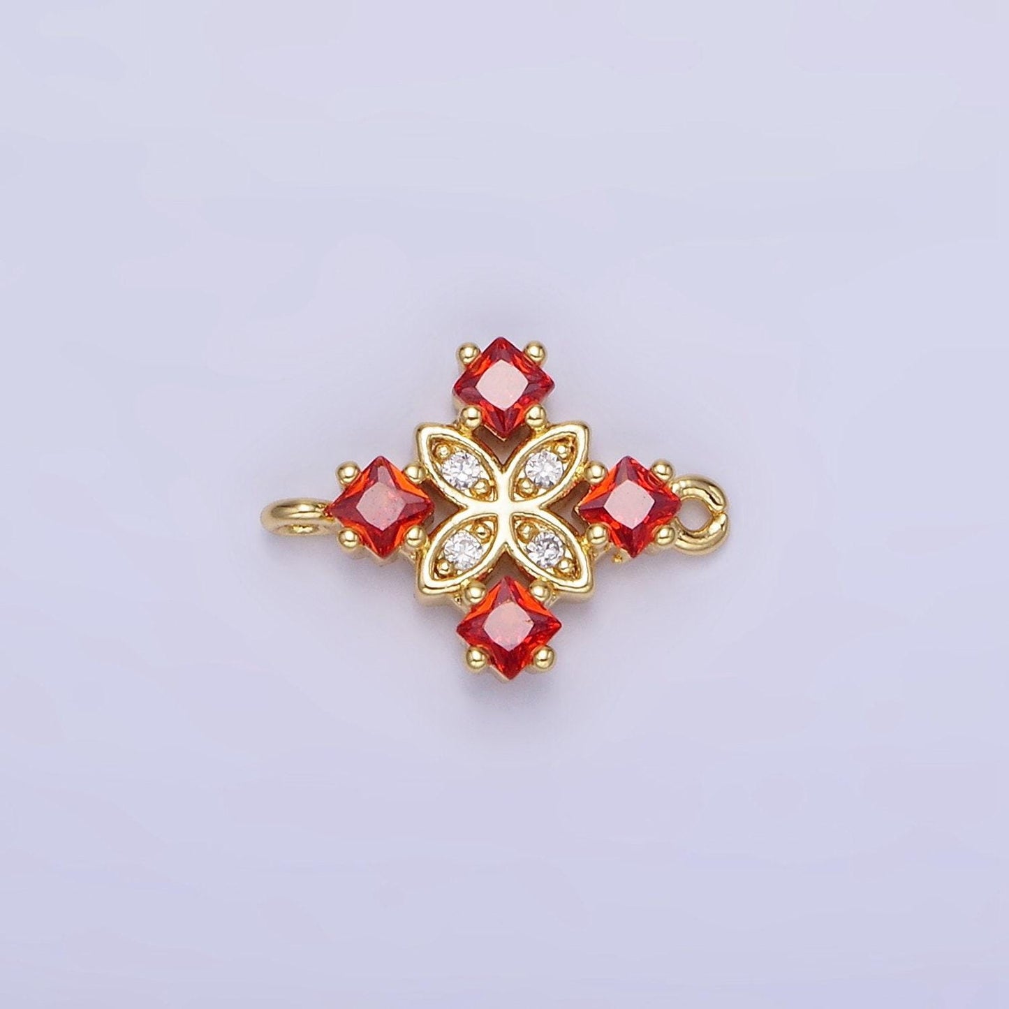 14k gold filled clear, purple, green, red, pink rhombus cz flower connector | g339 - g341