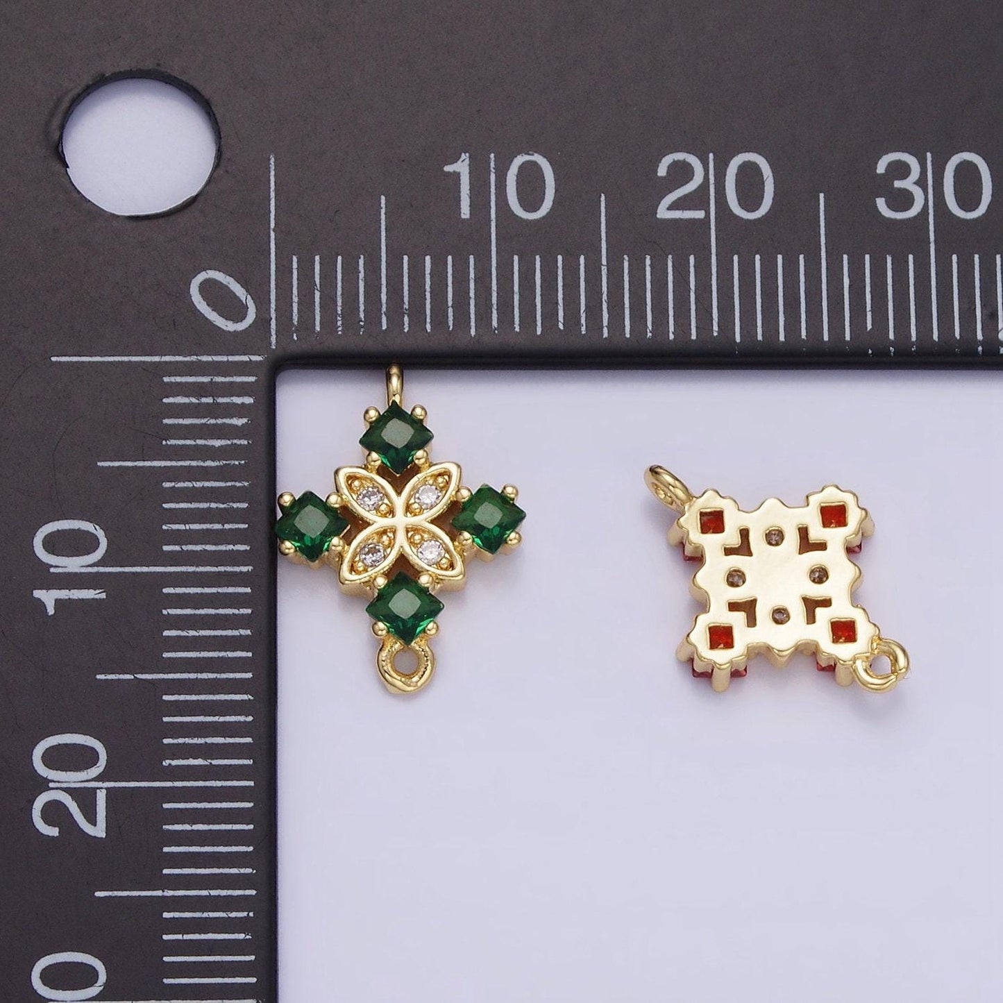 14k gold filled clear, purple, green, red, pink rhombus cz flower connector | g339 - g341