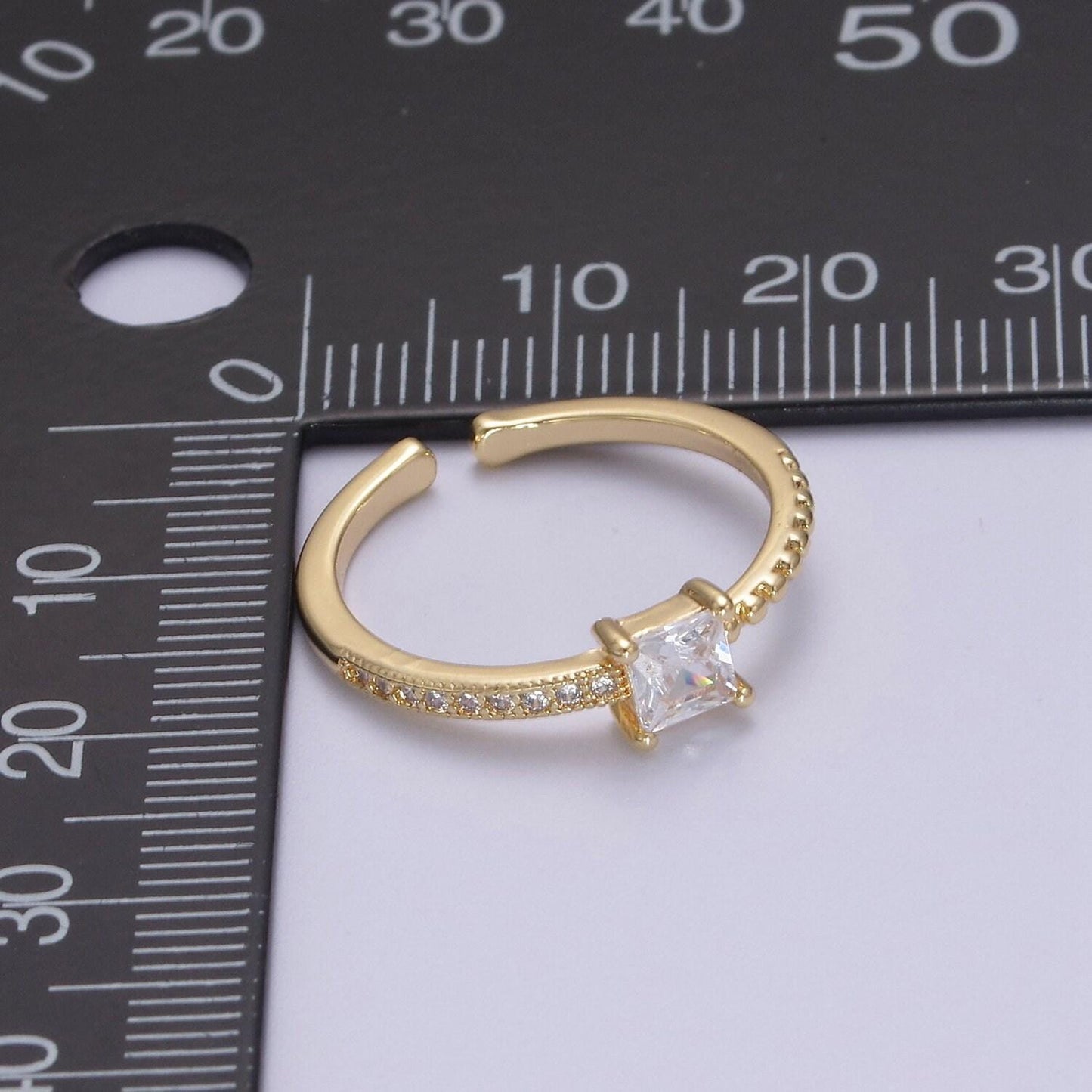 Minimalist dainty diamond gold ring, square diamond ring cz wedding band, statement ring, promise ring, gift for her