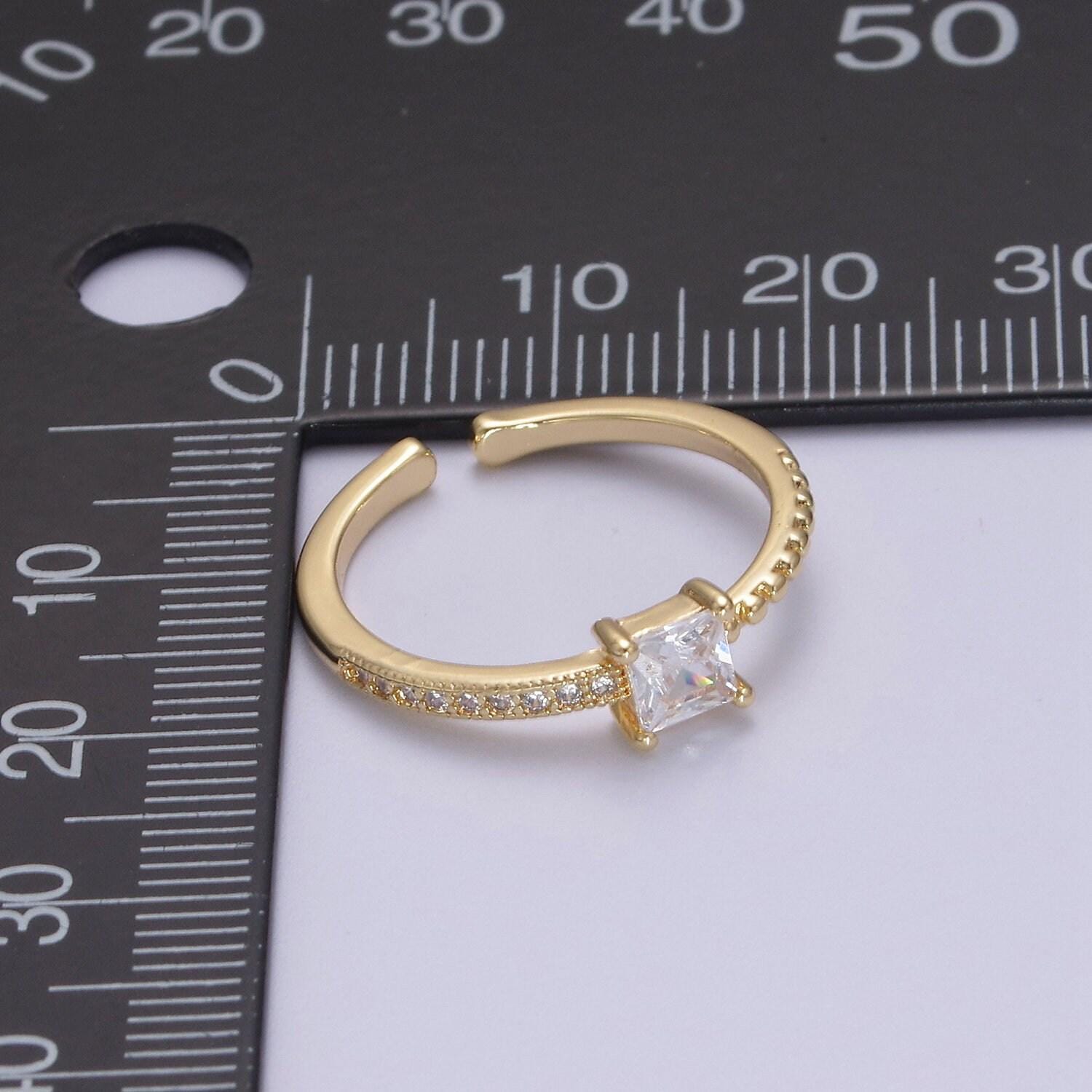 Minimalist dainty diamond gold ring, square diamond ring cz wedding band, statement ring, promise ring, gift for her