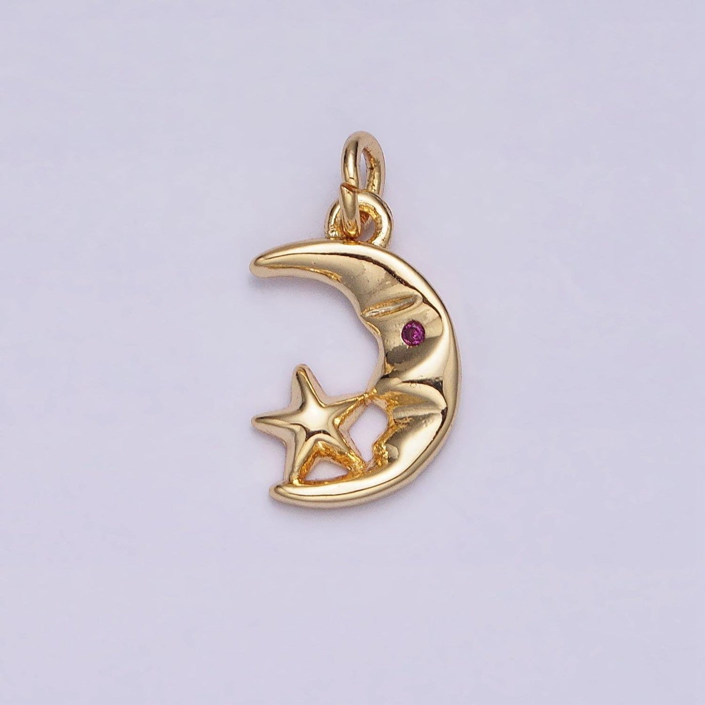 Mini gold crescent moon face pendant moon star charm for bracelet necklace earring component ac1161