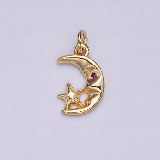 Mini gold crescent moon face pendant moon star charm for bracelet necklace earring component ac1161