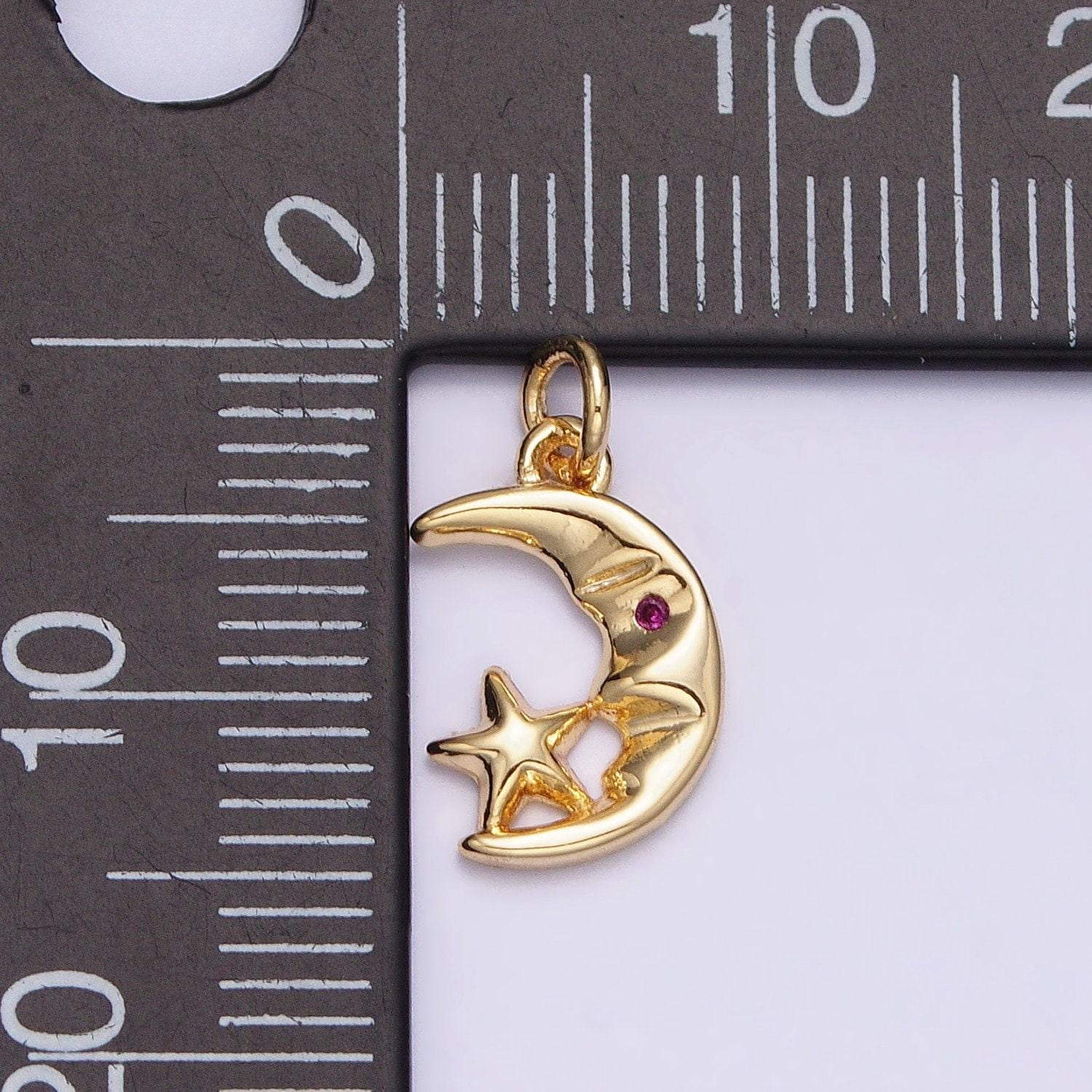 Mini gold crescent moon face pendant moon star charm for bracelet necklace earring component ac1161