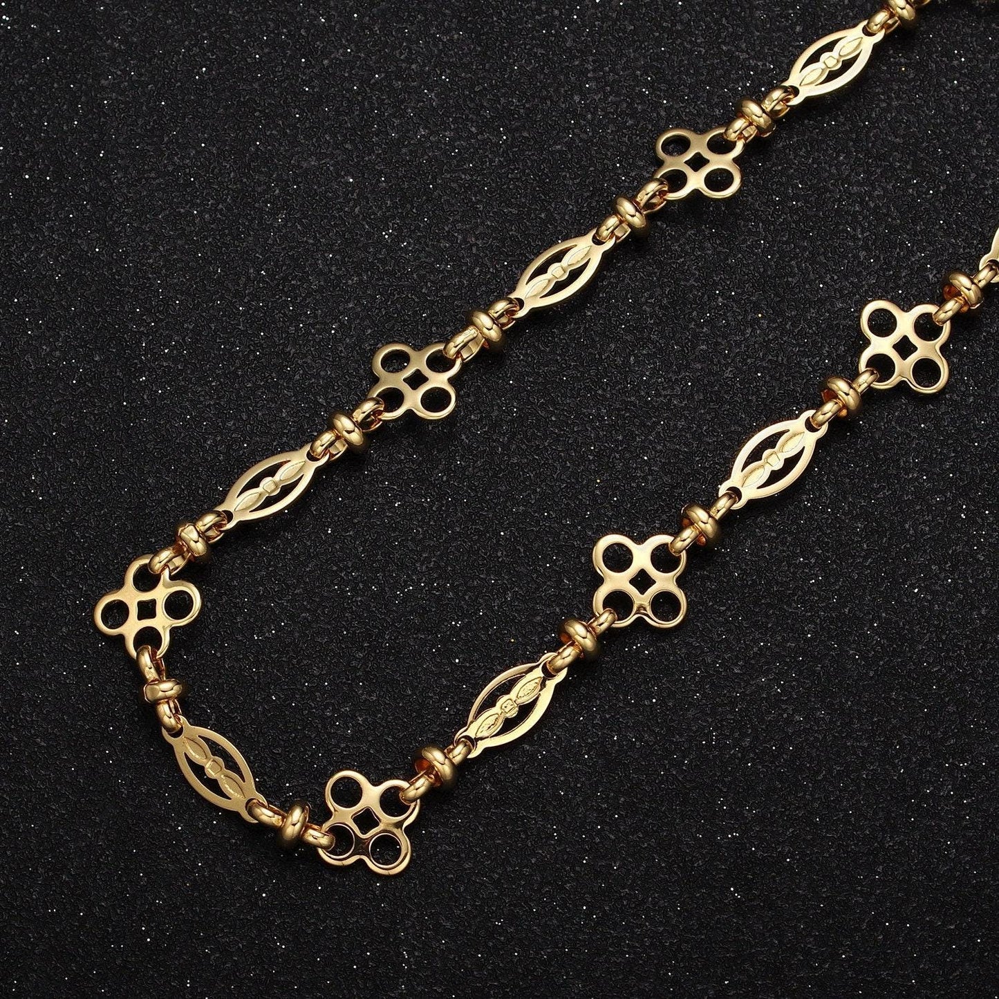10.9mm gold decorative oval hollow clover link chain w. figure eight link by yard, 24k gold filled wholesale bulk roll chain | roll-855