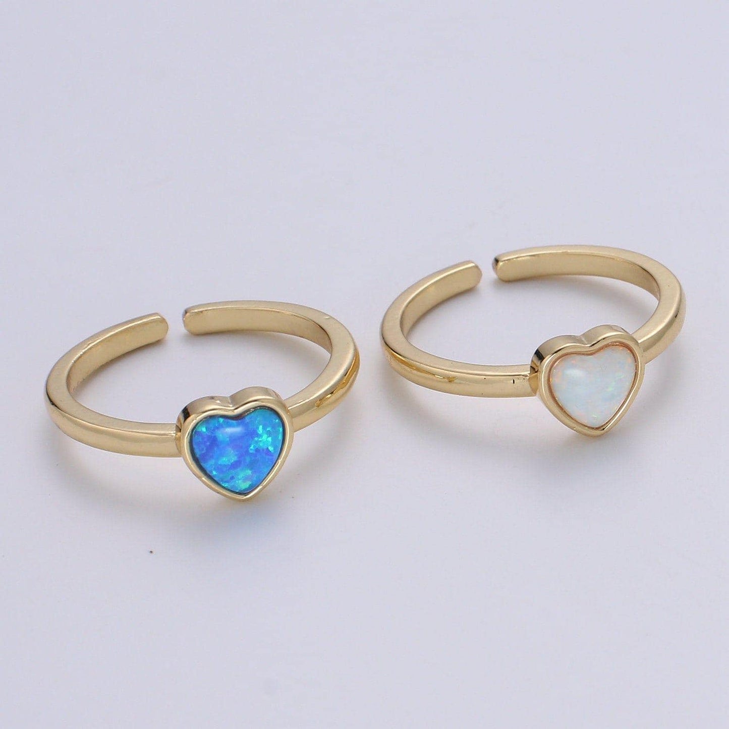 1pc 24k gold opal ring, love opal open adjustable ring, solitaire white opal lab heart design band jewelry ring 400