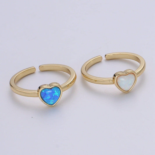 1pc 24k gold opal ring, love opal open adjustable ring, solitaire white opal lab heart design band jewelry ring 400