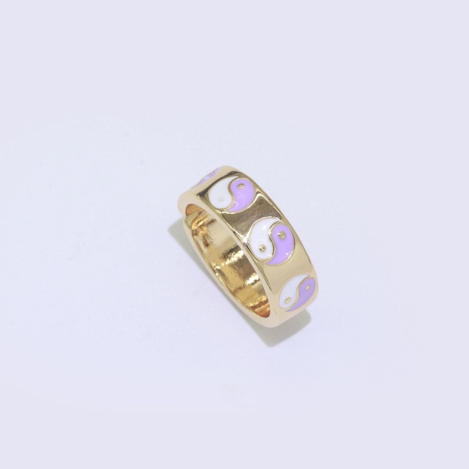 Dainty colorful enamel yin yang adjustable ring, gold yinyang open ring, black pink teal purple white enamel heart jewelry trend