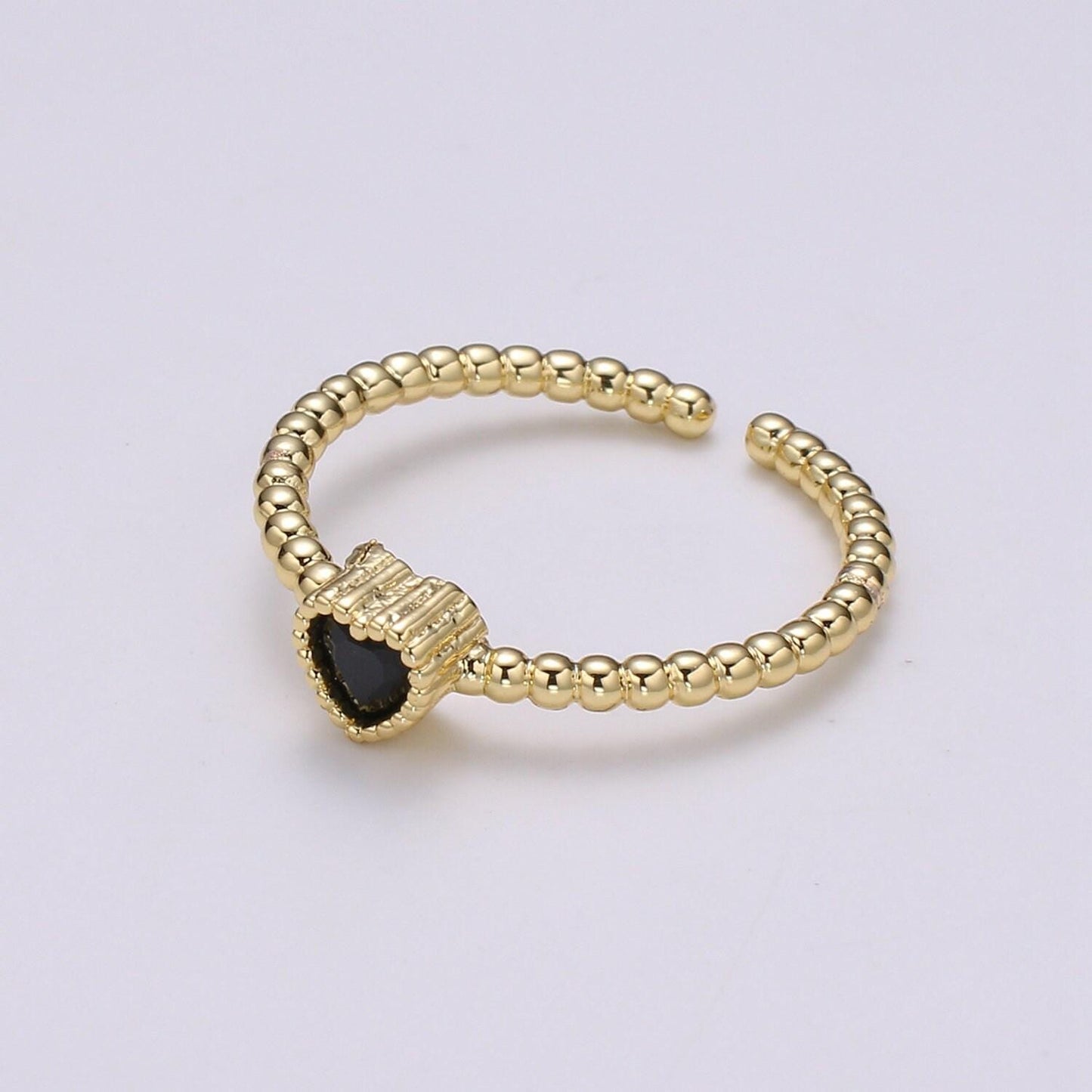 Dainty colorful cz heart adjustable ring, gold love open ring, black blue clear fuschia green purple heart jewelry trend ring-364