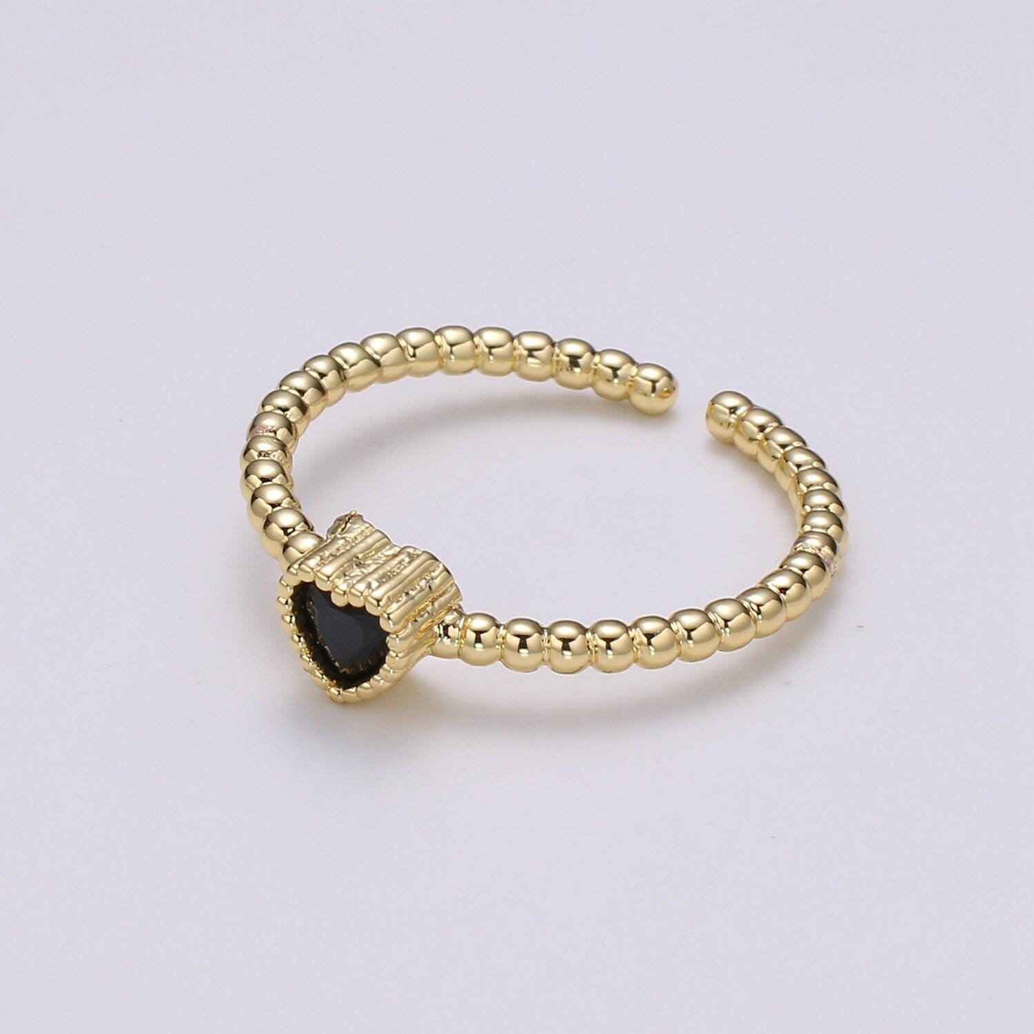Dainty colorful cz heart adjustable ring, gold love open ring, black blue clear fuschia green purple heart jewelry trend ring-364