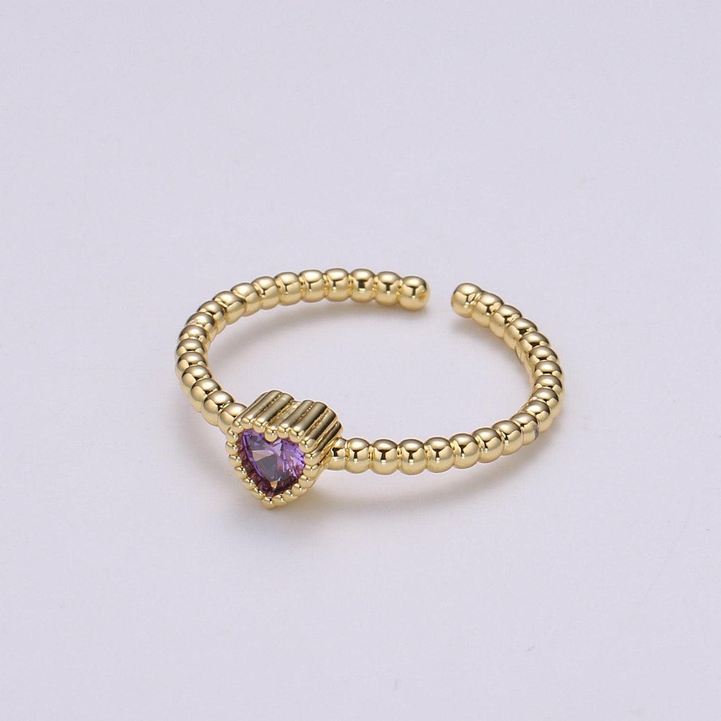 Dainty colorful cz heart adjustable ring, gold love open ring, black blue clear fuschia green purple heart jewelry trend ring-364