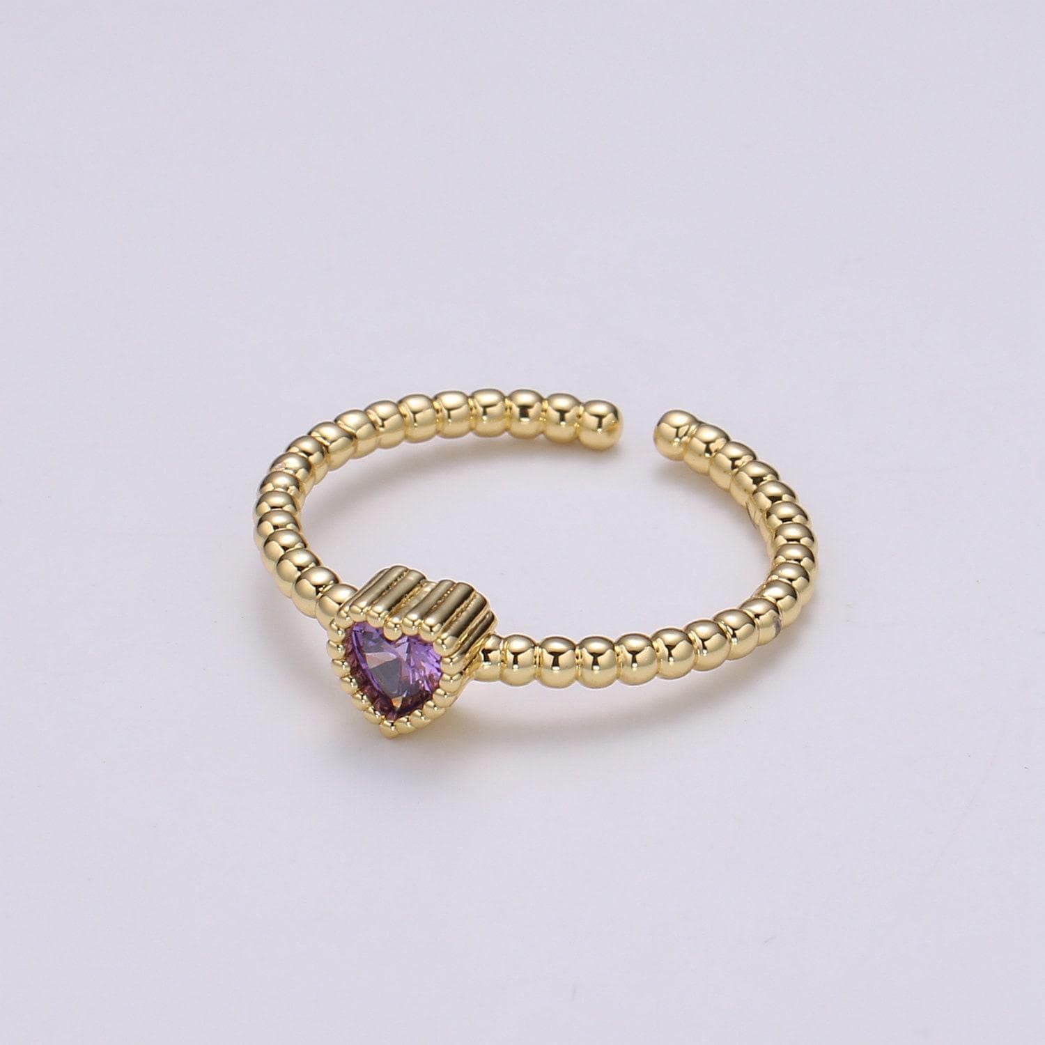 Dainty colorful cz heart adjustable ring, gold love open ring, black blue clear fuschia green purple heart jewelry trend ring-364