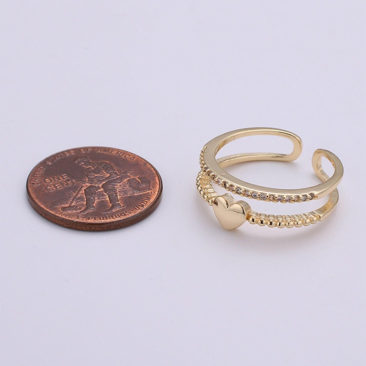 1pc love cz pave gold ring, heart adjustable gold charm ring, simple double band of cubic ring, eternity ring, r-279