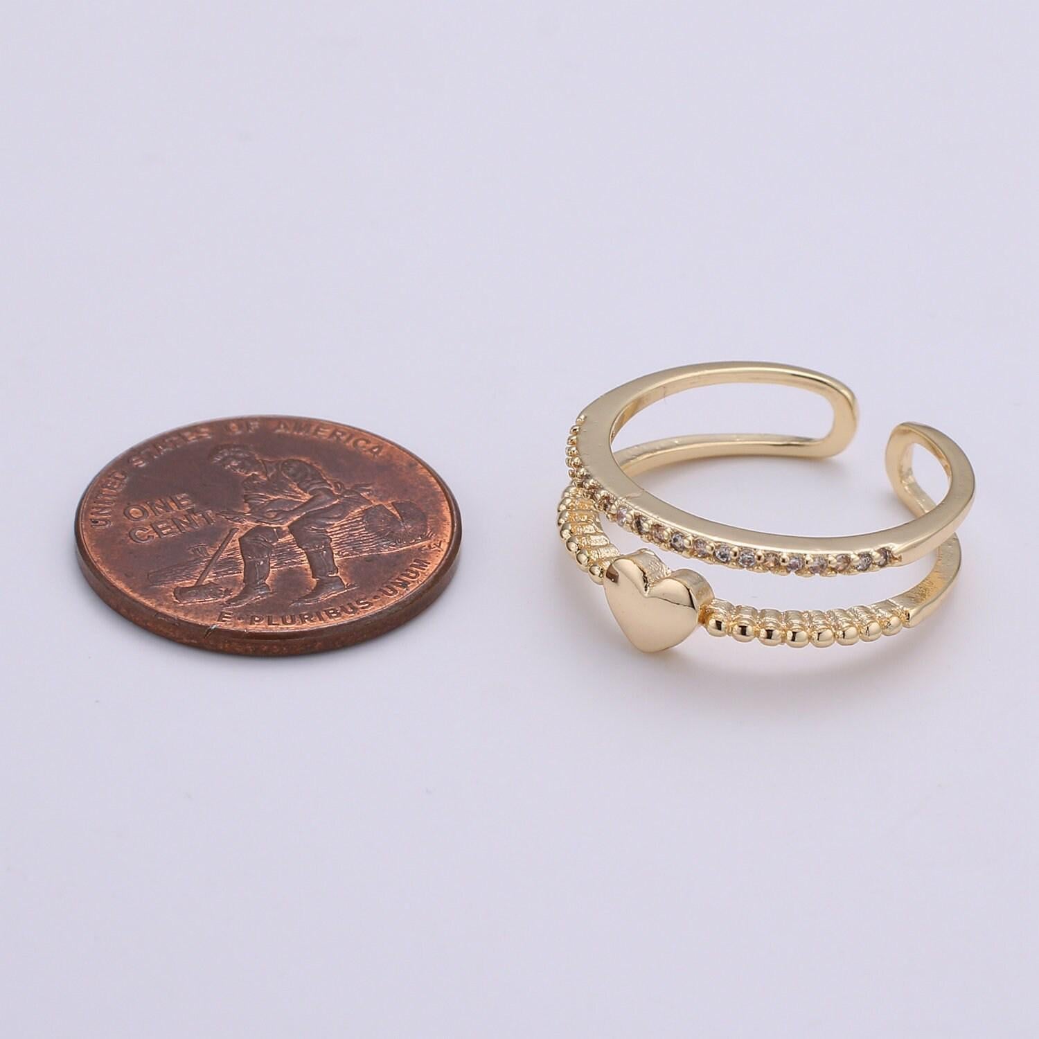 1pc love cz pave gold ring, heart adjustable gold charm ring, simple double band of cubic ring, eternity ring, r-279