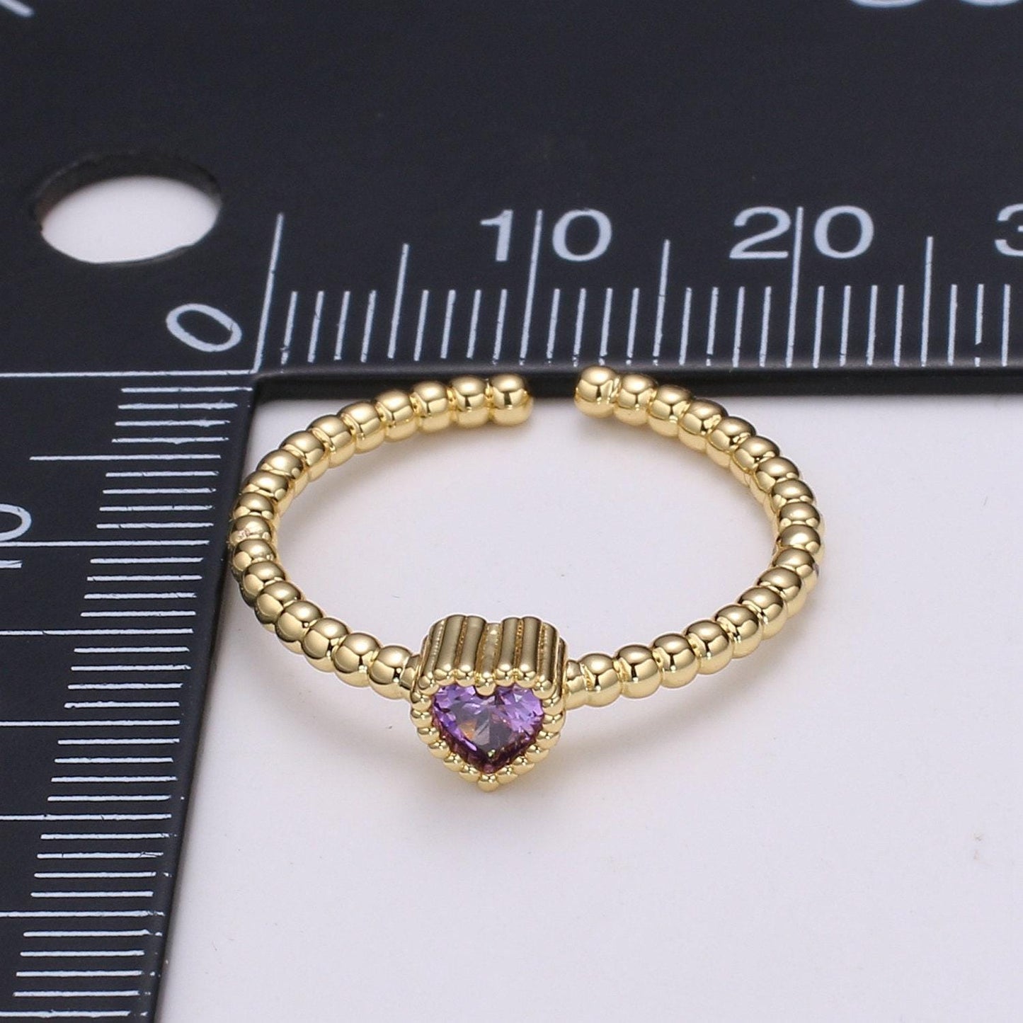 Dainty colorful cz heart adjustable ring, gold love open ring, black blue clear fuschia green purple heart jewelry trend ring-364