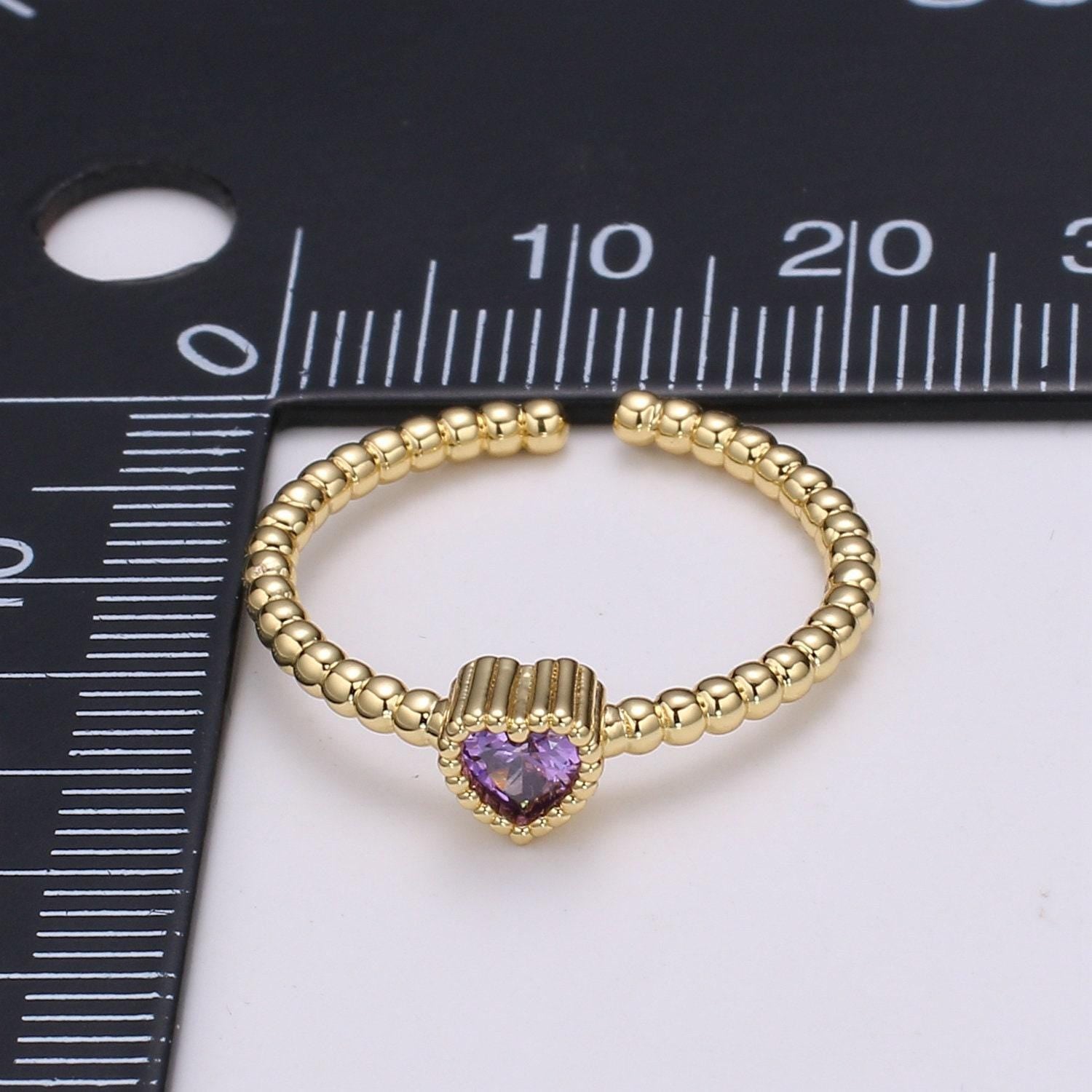 Dainty colorful cz heart adjustable ring, gold love open ring, black blue clear fuschia green purple heart jewelry trend ring-364