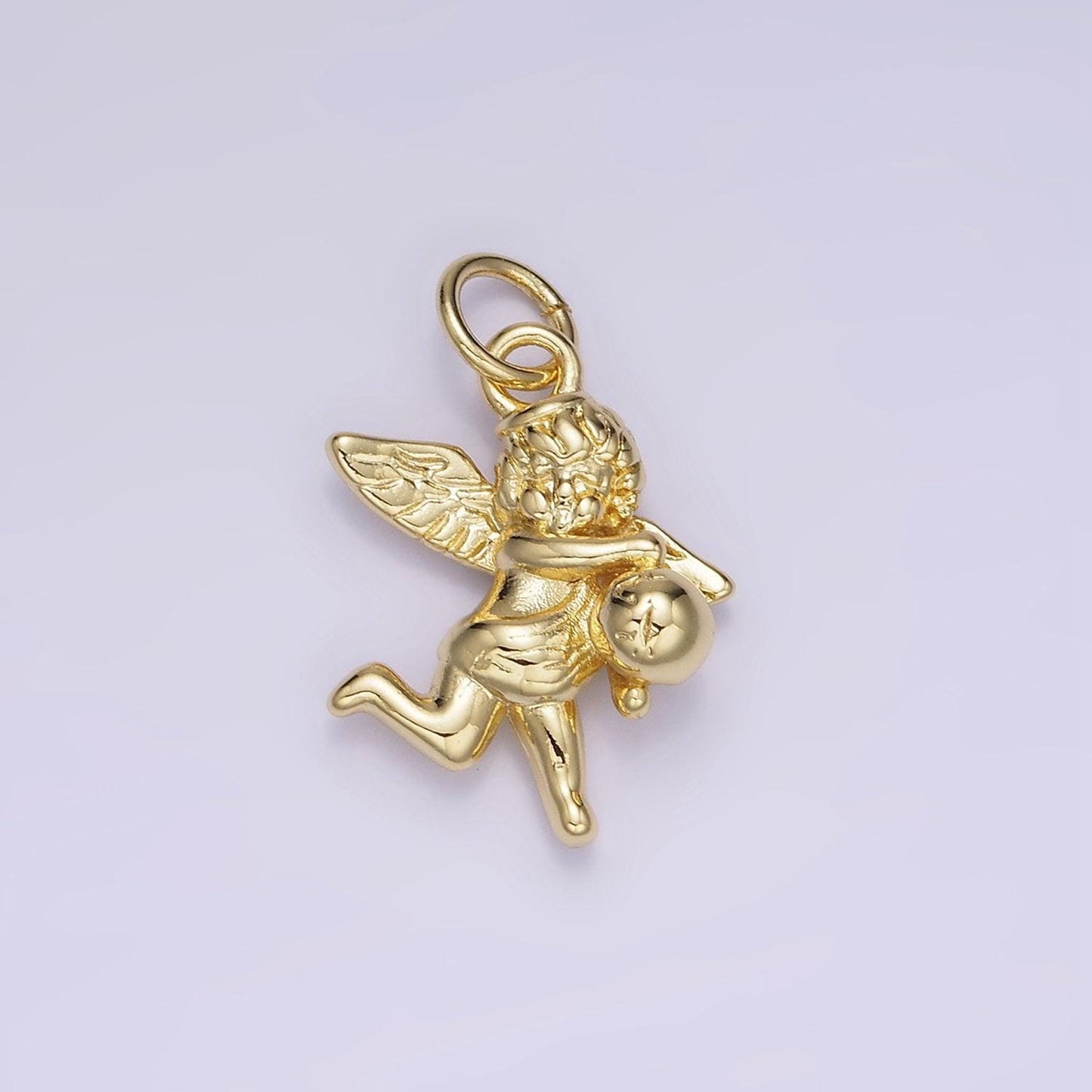 14k gold filled ball running cherub baby angel charm in gold & silver | w-495