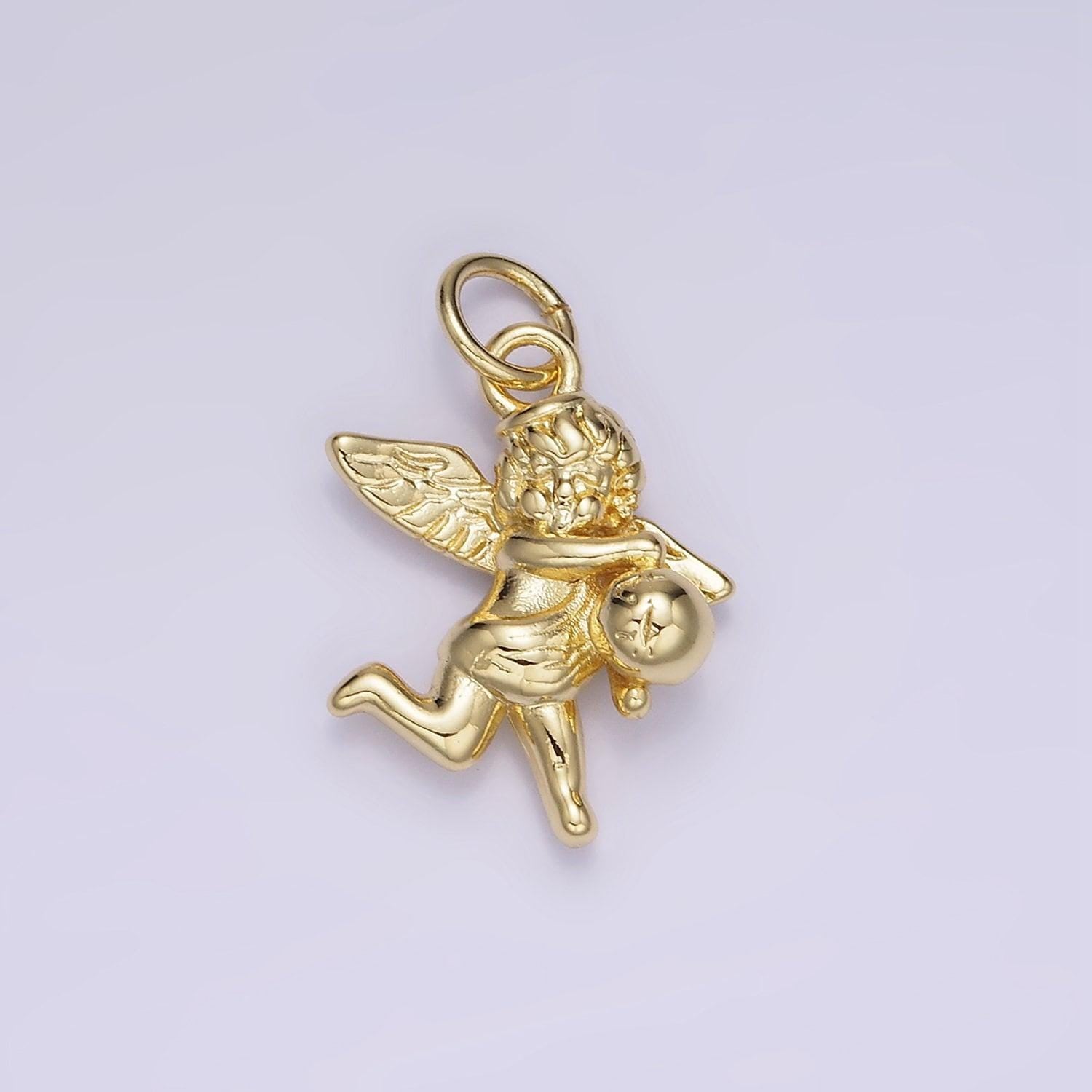 14k gold filled ball running cherub baby angel charm in gold & silver | w-495